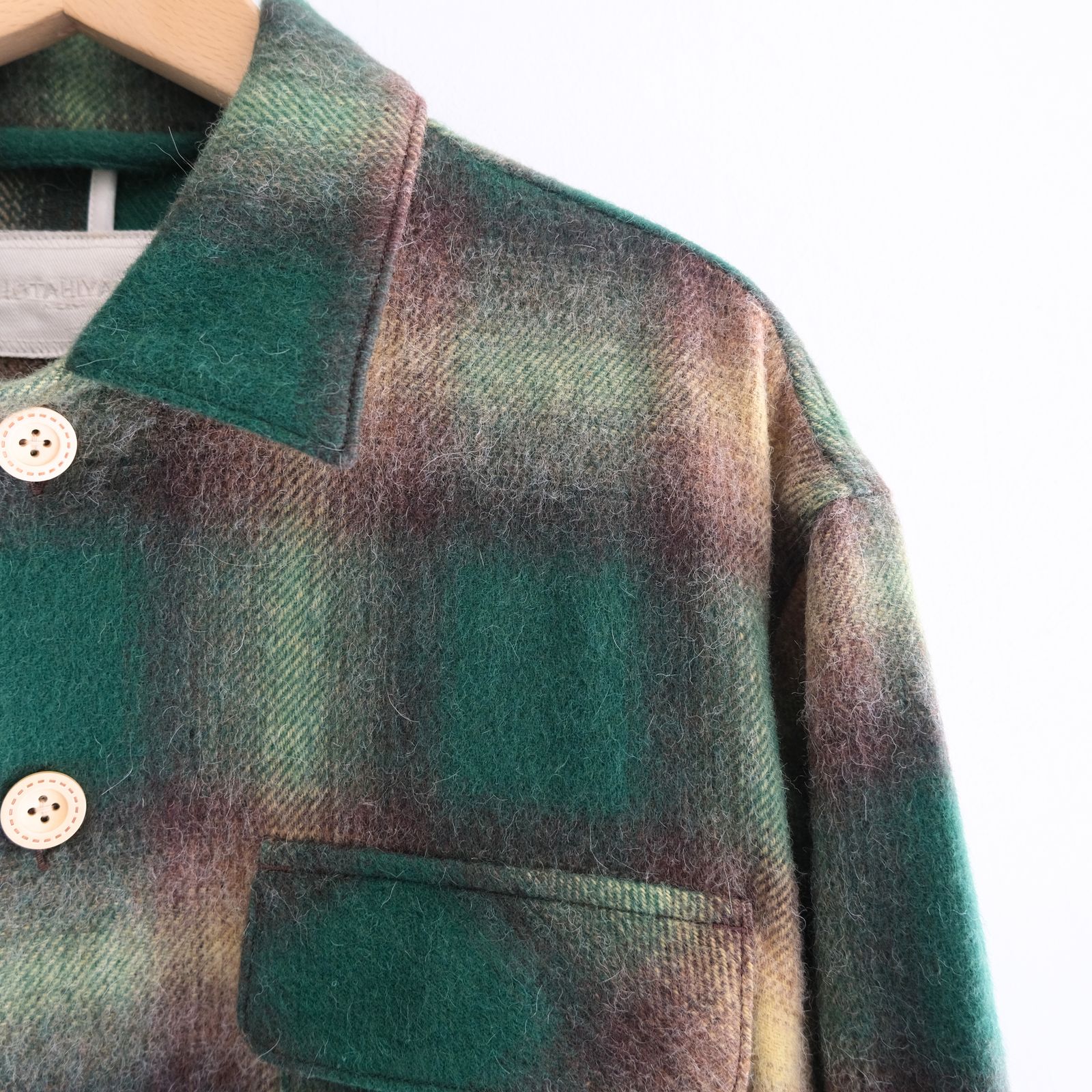 【残り1点】SHAGGY WOOL CHECK SAFARI JACKET（GREEN）
