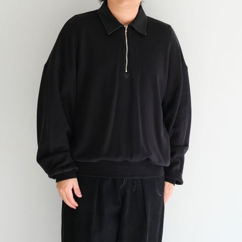 "BROTHERS" Leather × Original Supima Aging Cotton Sweat / ハーフジップ / スウェット / レザー / BLACK