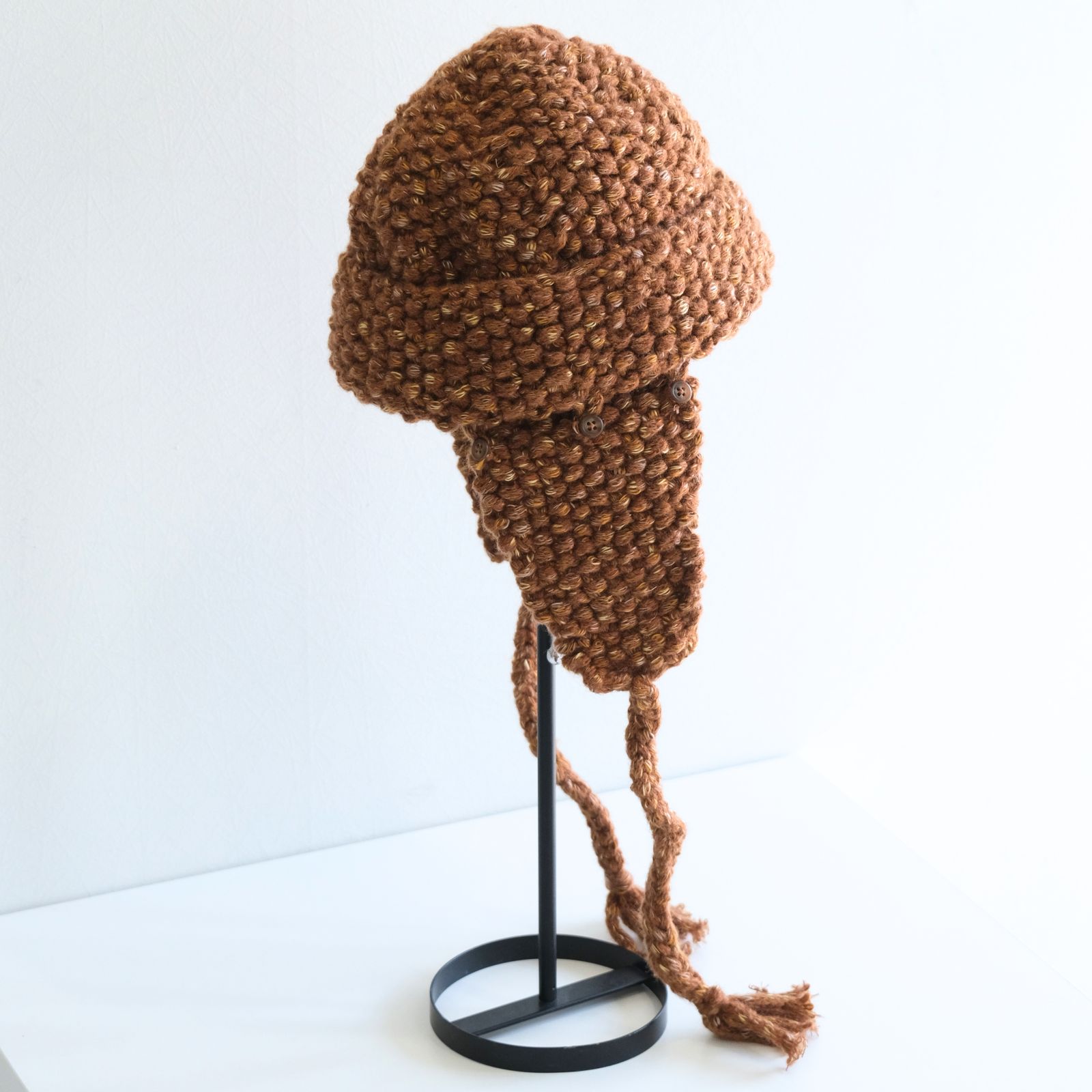 WOOL MIX HAND KNIT 2WAY HAT（BROWN）