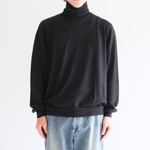 SUPER FINE WOOL COTTON TURTLE-NECK TOP（BORDER STRIPE）（BROWN×BLACK）