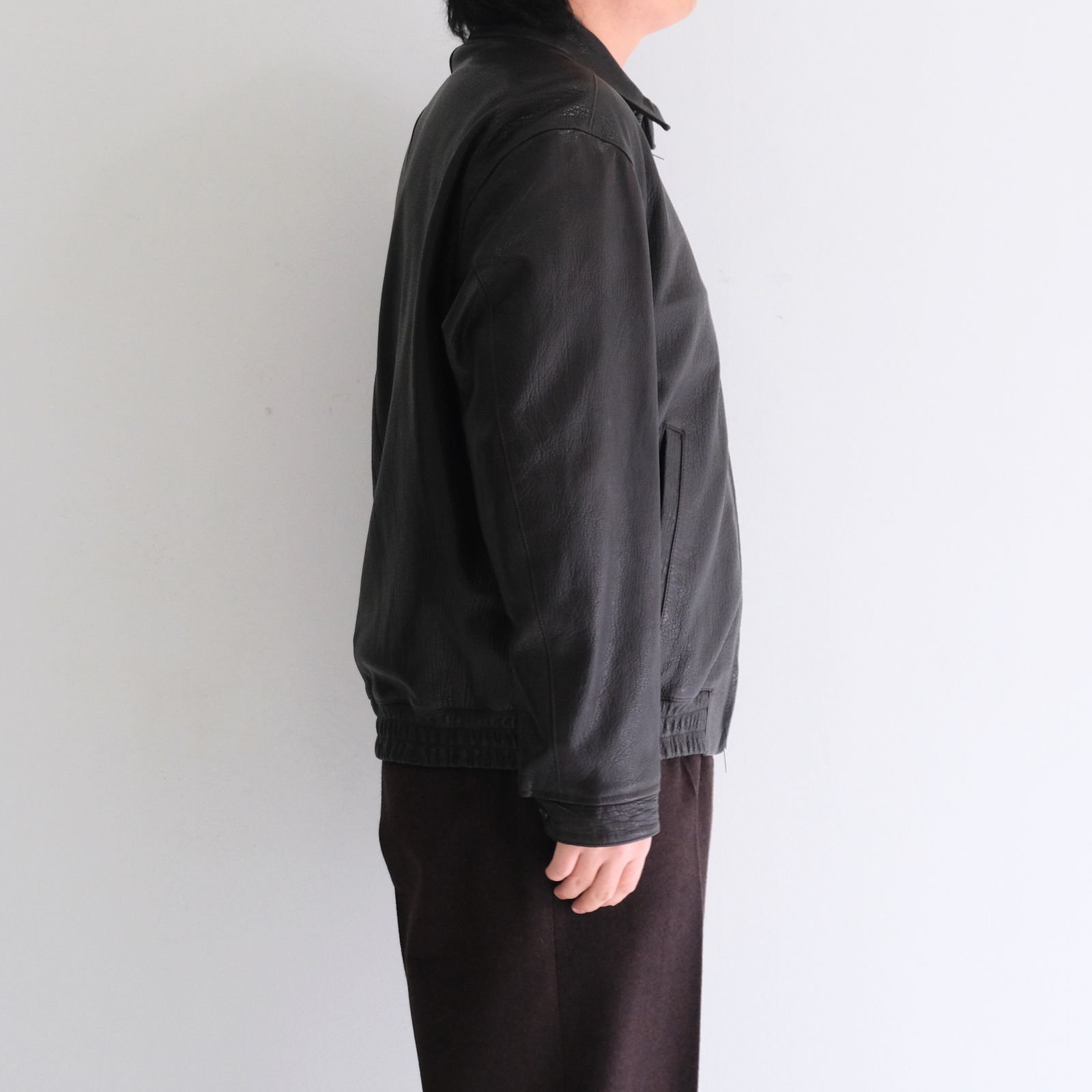 LEATHER ZIP UP BLOUSON ‐Sheep Shrink leathe‐ / ジャケット / レザージャケット / Sheep leather / 羊革 / Black