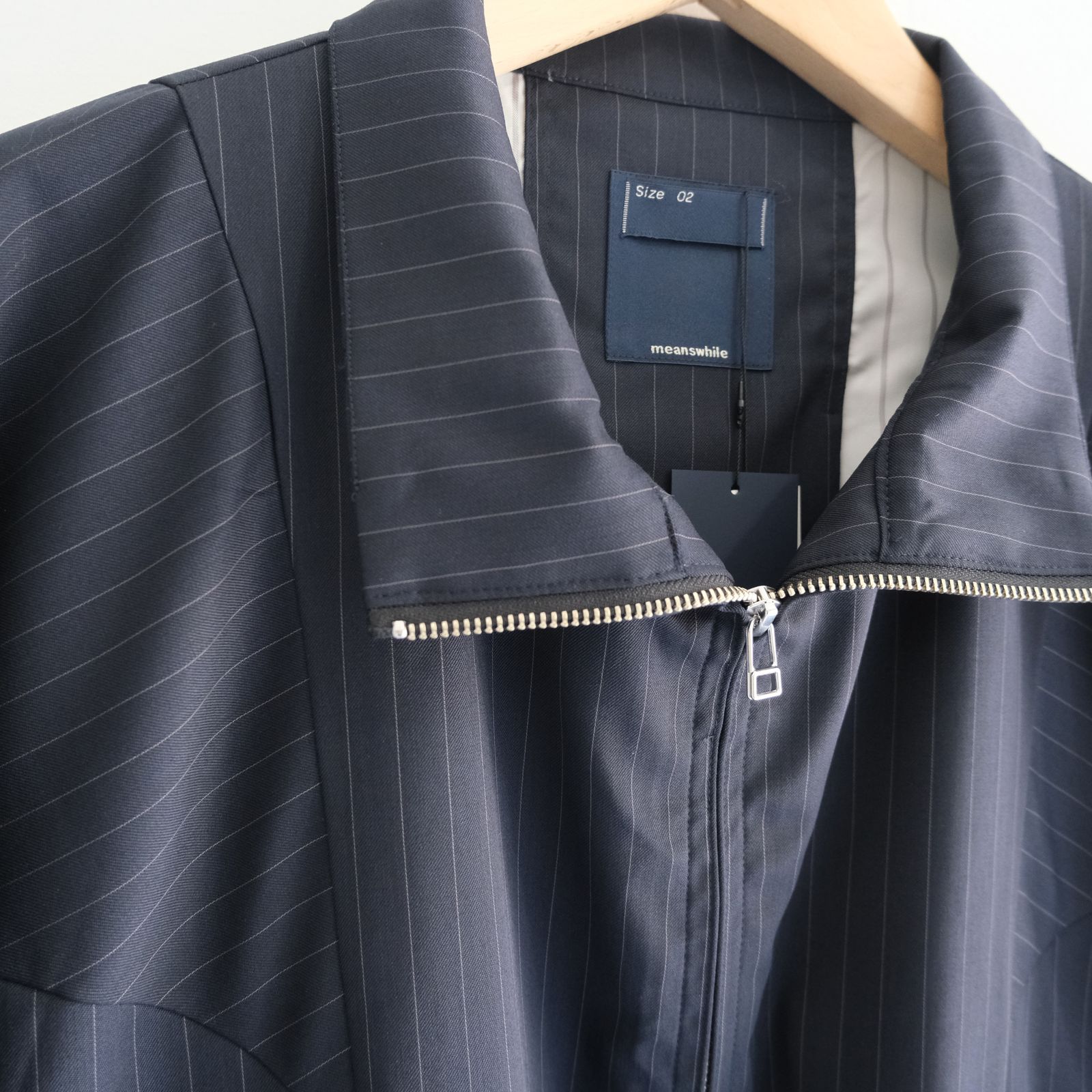 Merino Wool Stand Collar Blouson / メリノウール スタンドカラー ブルゾン（NAVY STRIPE）