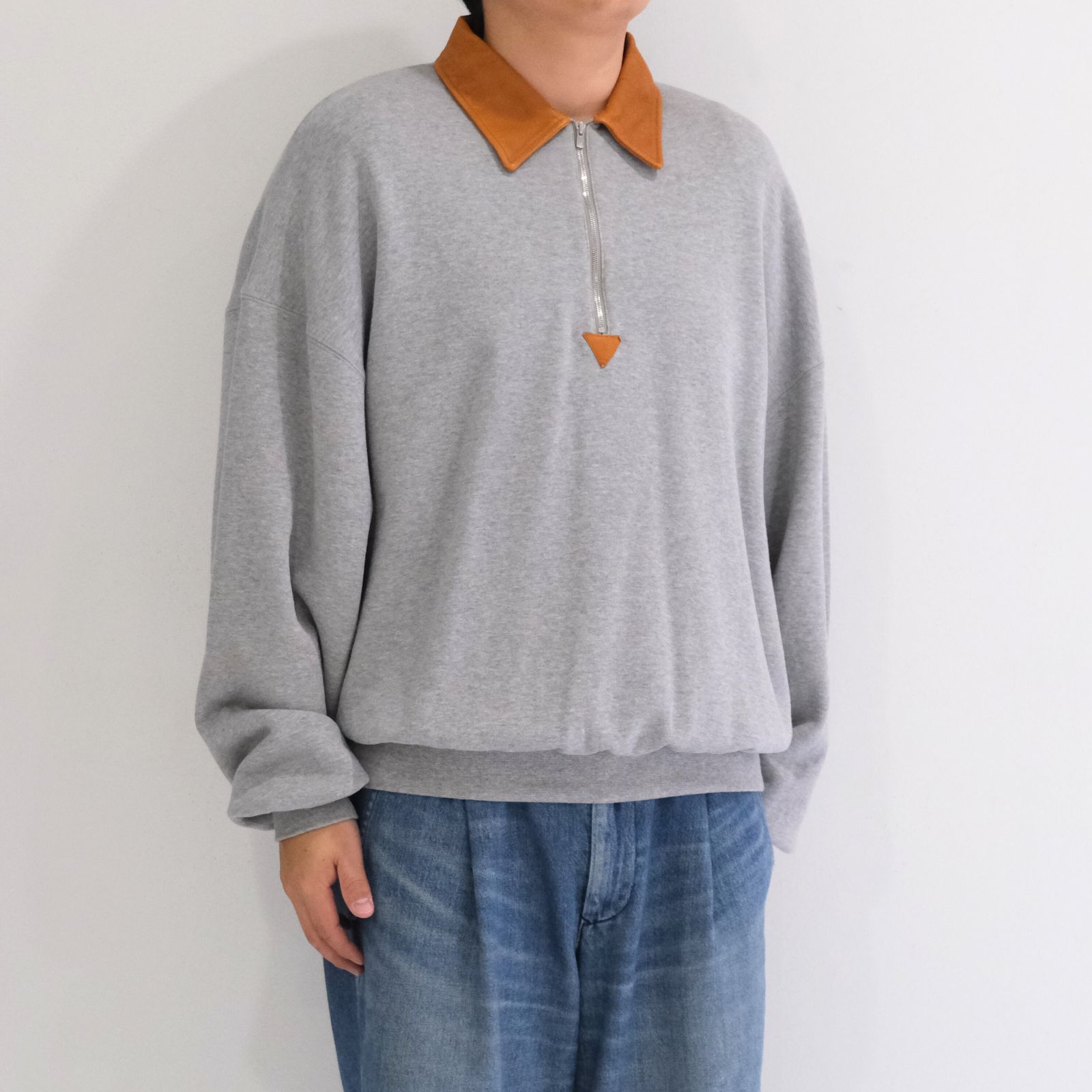 "BROTHERS" Leather × Original Supima Aging Cotton Sweat / ハーフジップ / スウェット / レザー / M.GRAY