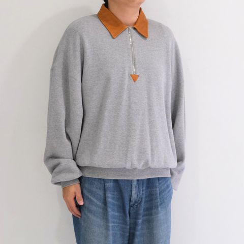 "BROTHERS" Leather × Original Supima Aging Cotton Sweat / ハーフジップ / スウェット / レザー / M.GRAY