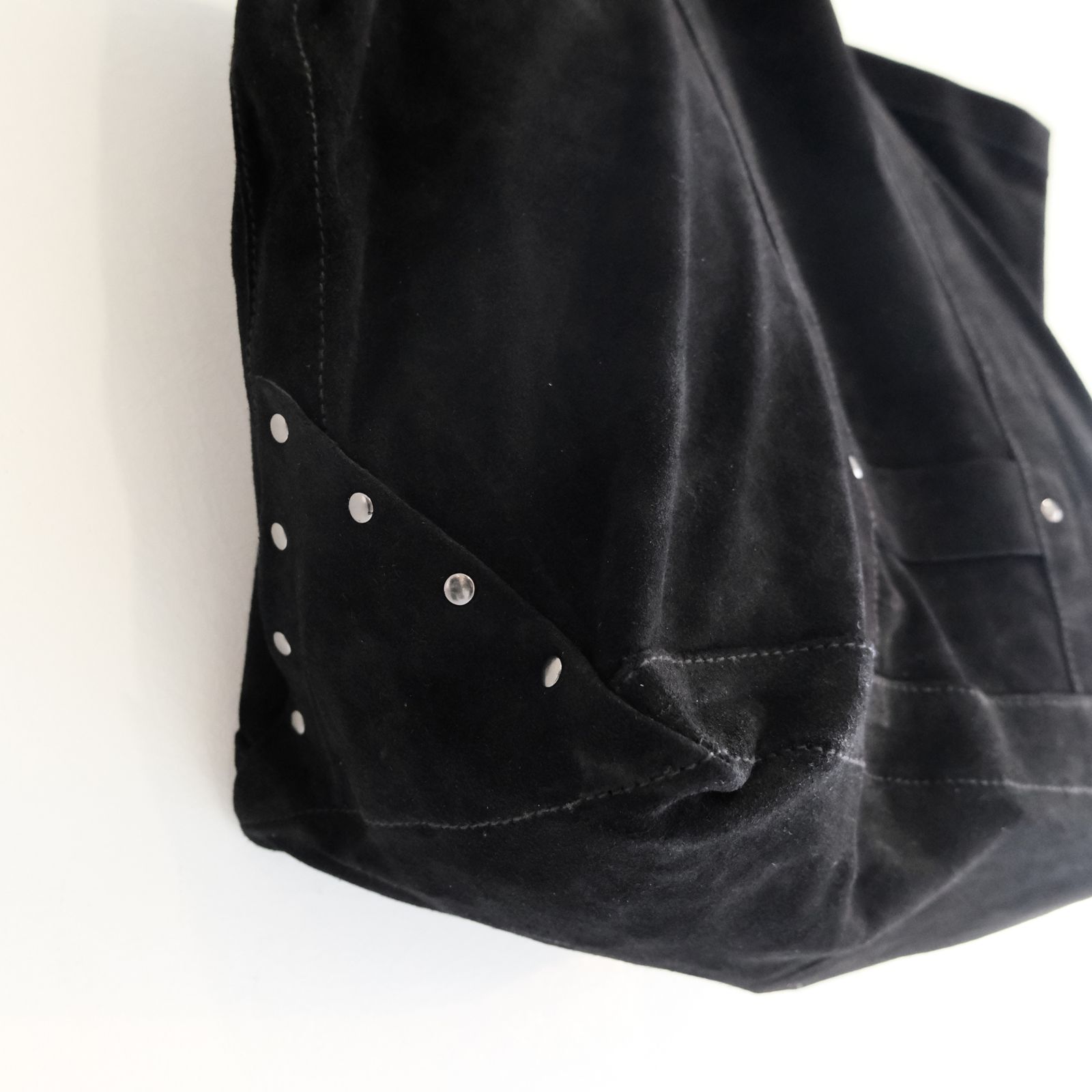 LEATHER TOTE BAG  - Cow split leather -（Black）