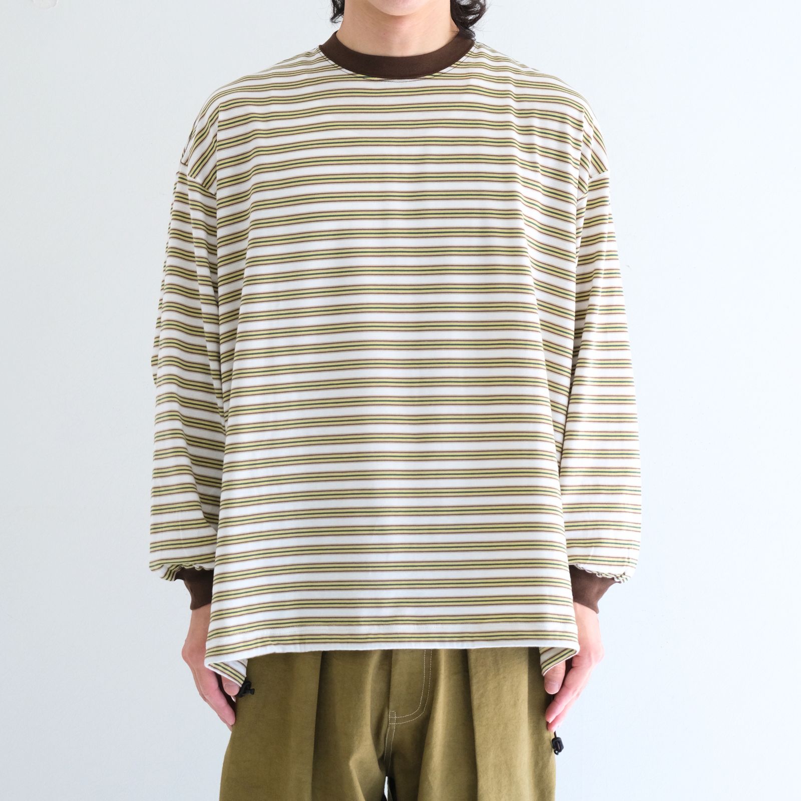 Balloon Border Long-sleeve T-Shirt（BROWN x GREEN）