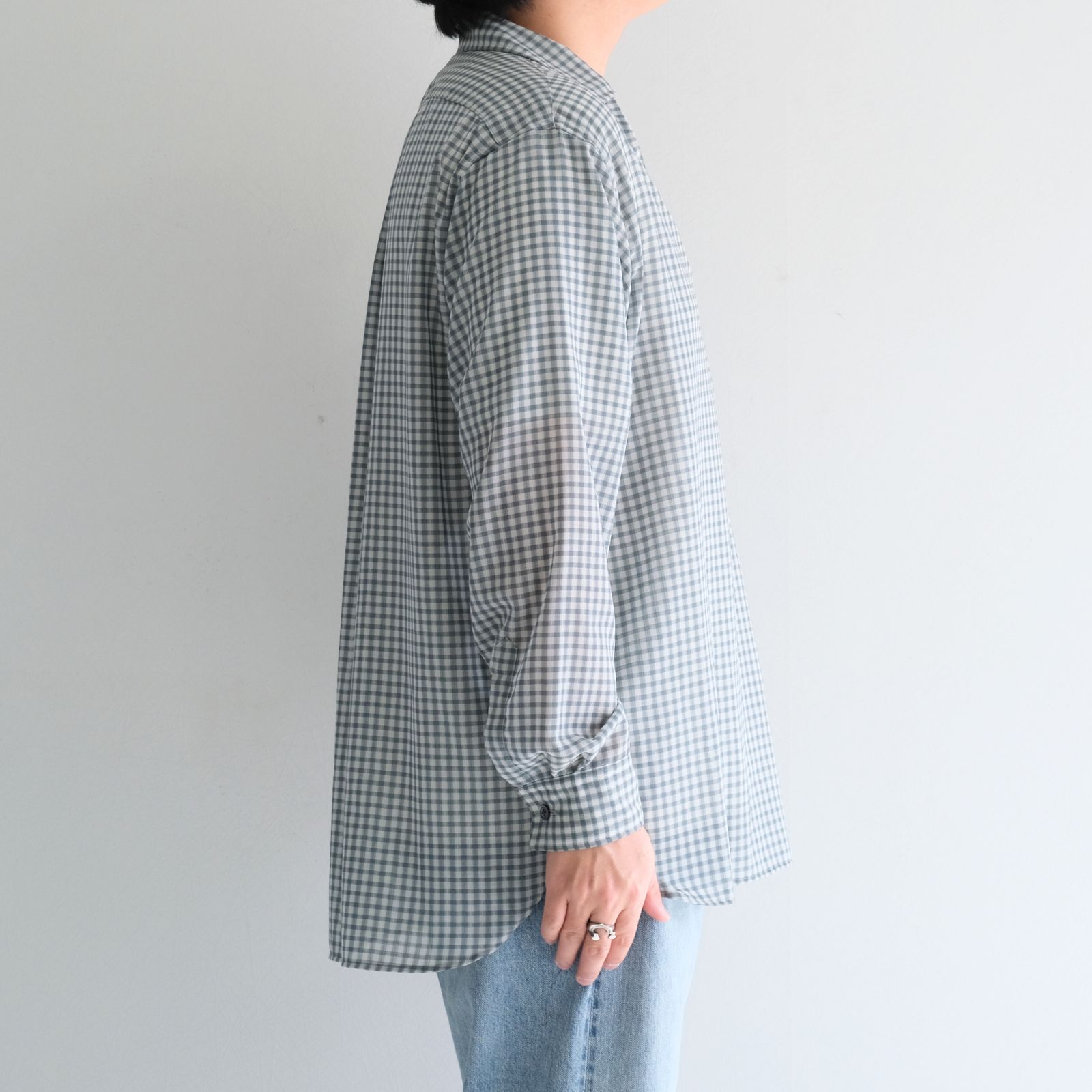 SUPER LIGHT WOOL CHECK SKIPPER SHIRT / スーパー ライト ウール チェック スキッパー シャツ（GREEN GREY）