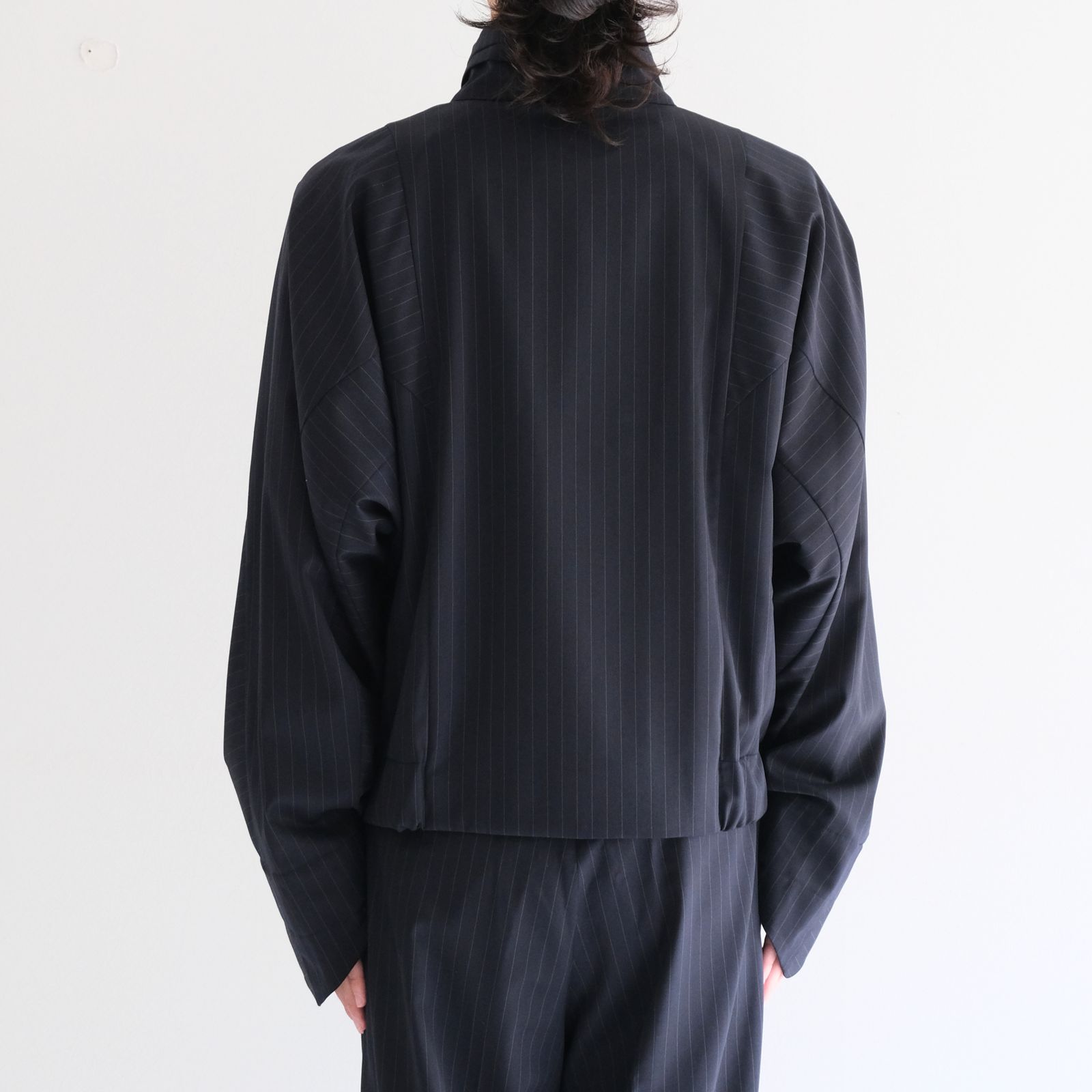【残り1点】Merino Wool Stand Collar Blouson / メリノウール スタンドカラー ブルゾン（NAVY STRIPE）