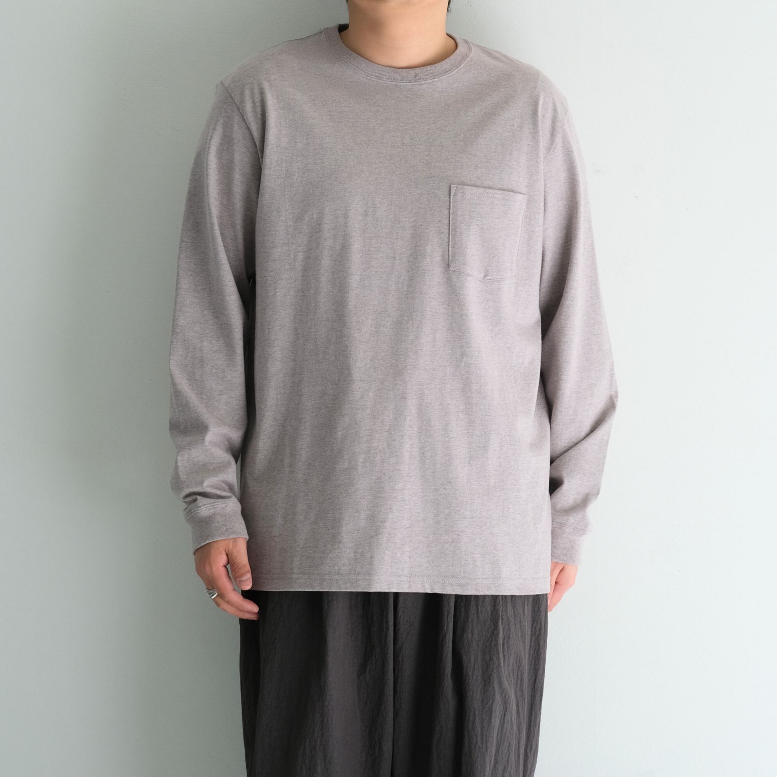 WRAP AROUND POCKET TEE L/S - Raffy plainstitch - / ラップアラウンドポケットT L/S - ラフィープレーンステッチ -（Pink）