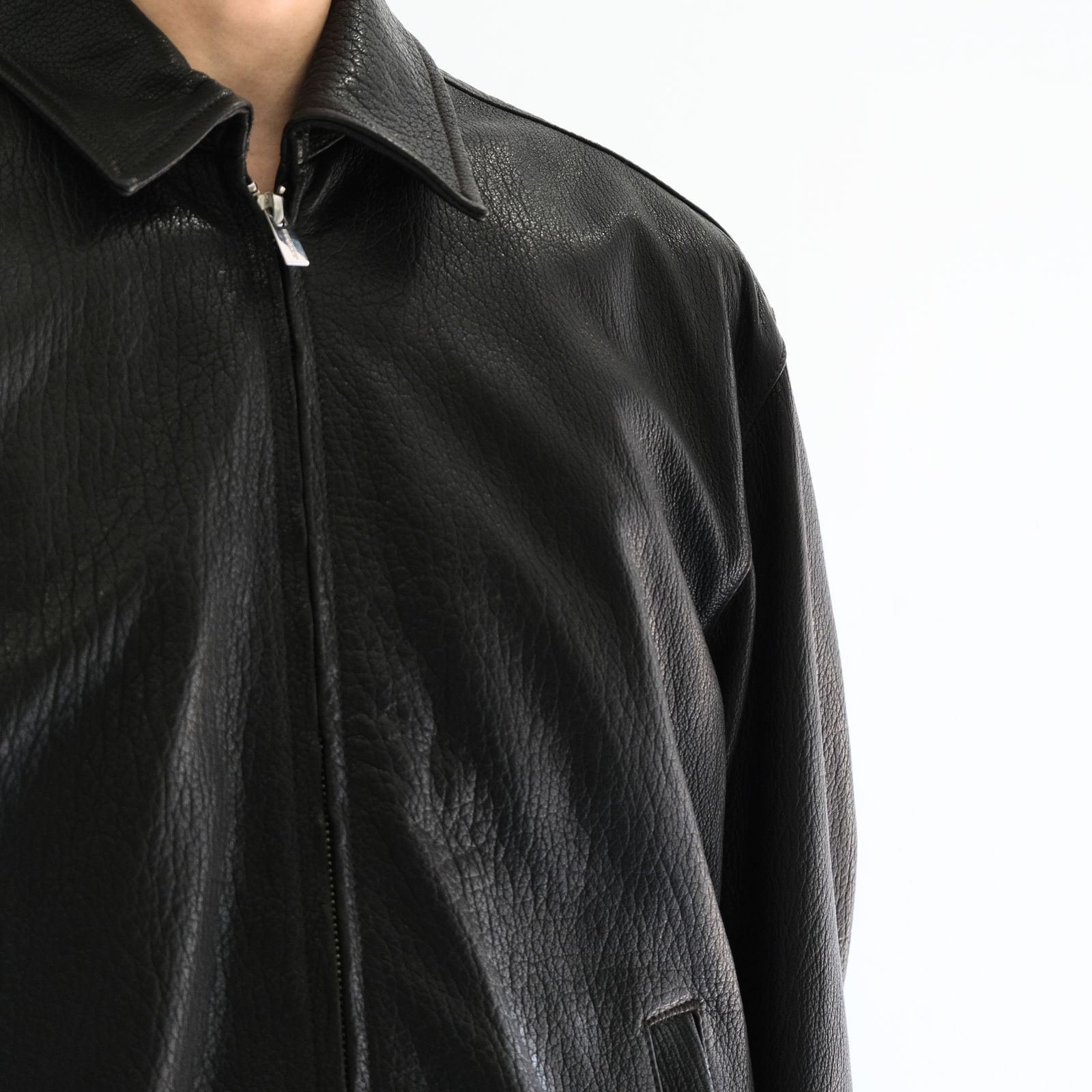 LEATHER ZIP UP BLOUSON ‐Sheep Shrink leathe‐ / レザージップアップブルゾン ‐シープシュリンクレザー‐（Black）