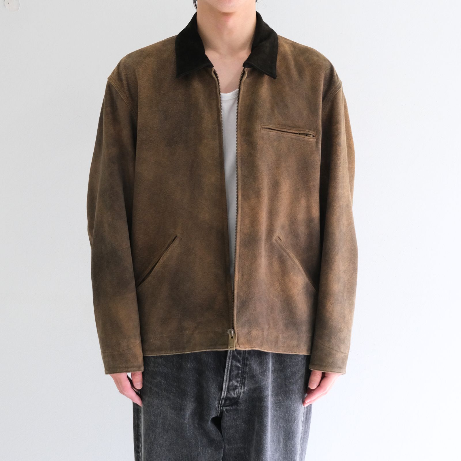 【残り1点】LEATHER DETROITJACKET ‐Goat suede Antique finish‐ / レザーデトロイトジャケット ‐ゴートスエード アンティークフィニッシュ‐（Beige）