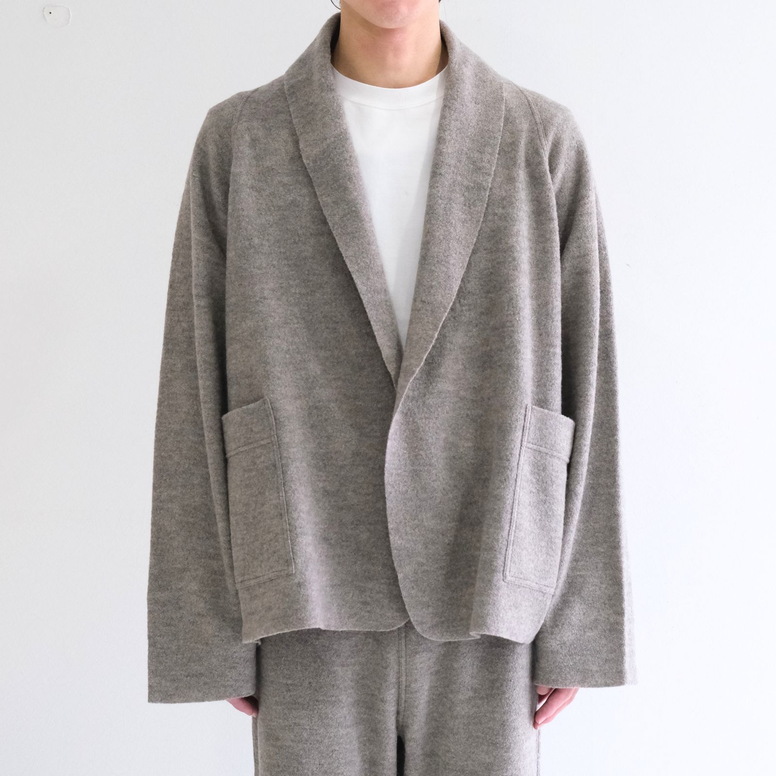 【残り1点】CARDIGAN JACKET  ‐Hard Twist Crepe Knit‐（Greige）