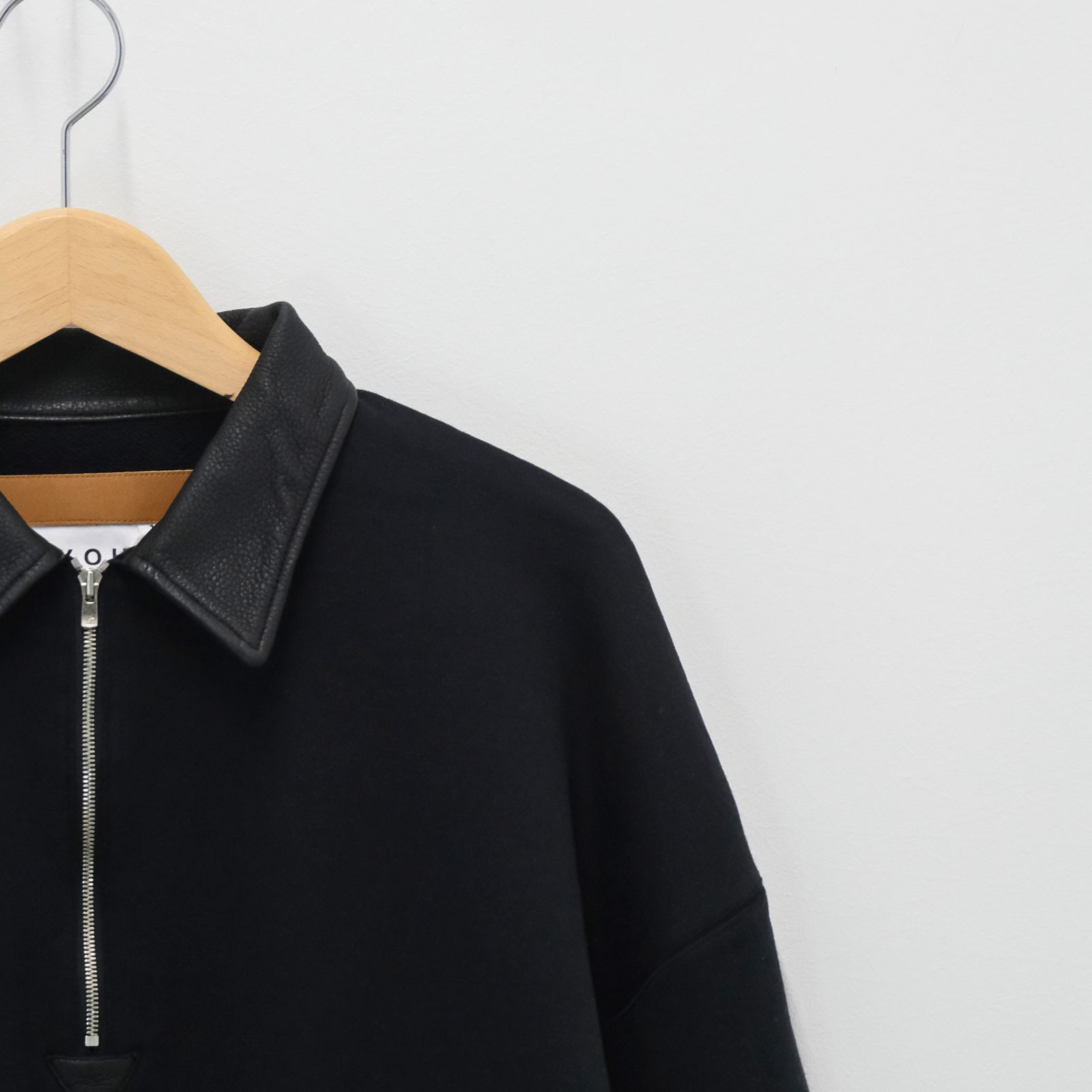 "BROTHERS" Leather × Original Supima Aging Cotton Sweat / ハーフジップ / スウェット / レザー / ブラック