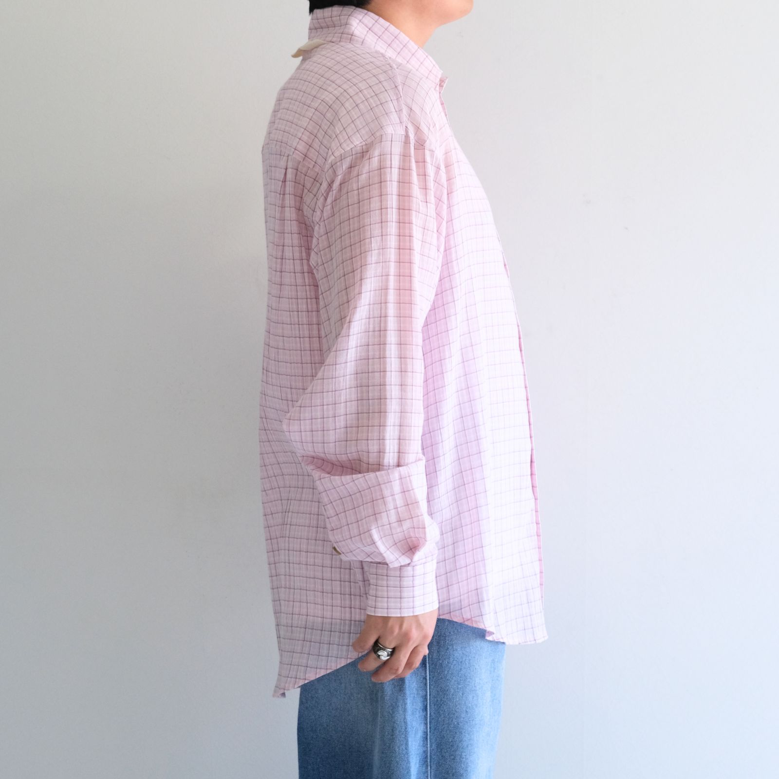 PREMIUM RONACHECK WRINKLE OVER SIZED SHIRTS / プレミアム ロナチェック リンクル オーバーサイズ シャツ（LEMONADE PINK）