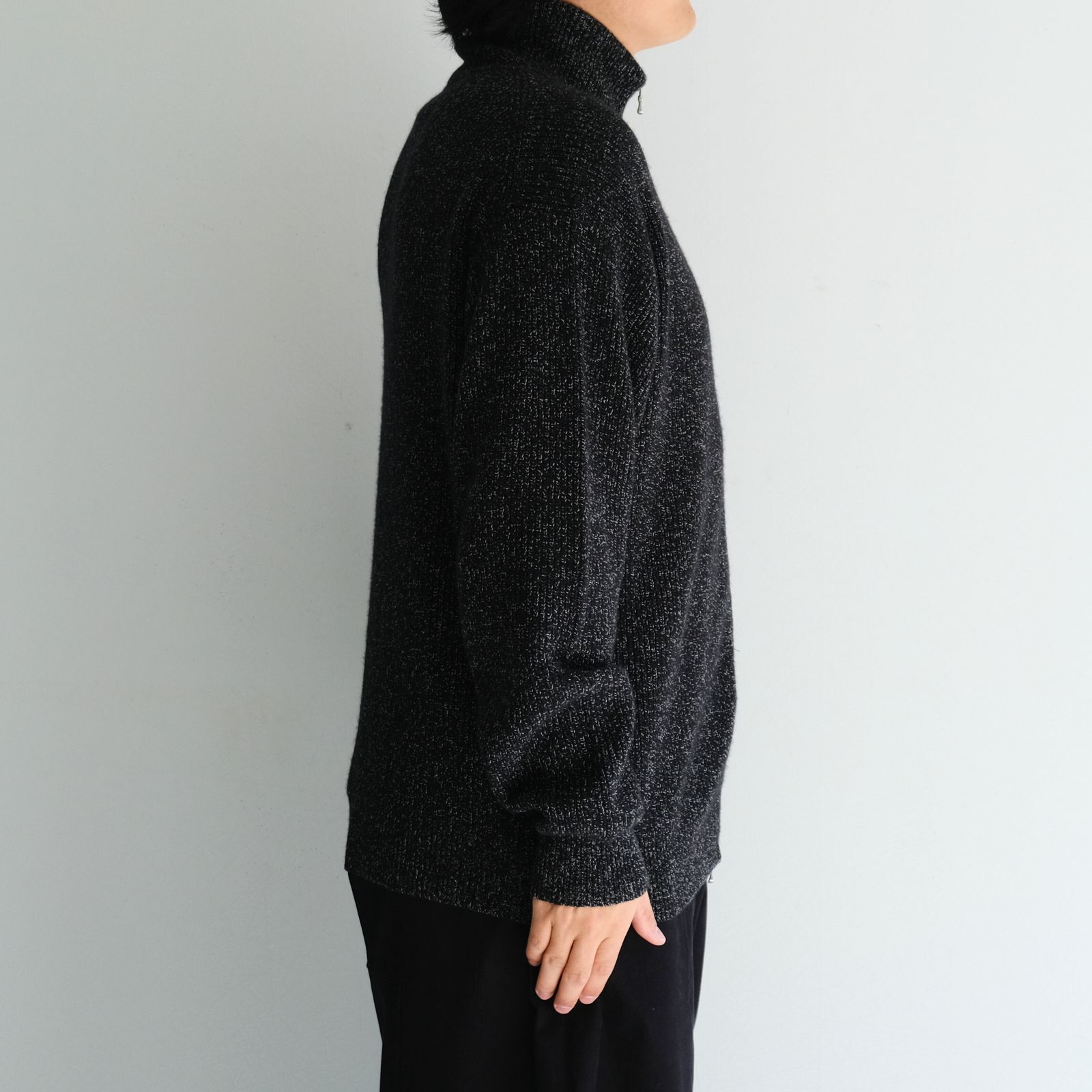 W/C MEALANGE RIB DRIVERS KNIT / ニット/ ドライバーズニット / メリノウール / BLACK