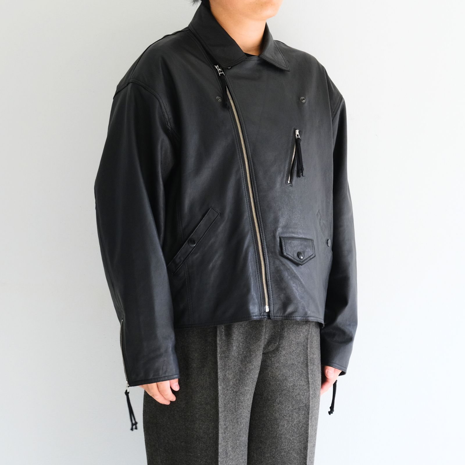 COW SKIN BAGGY RIDER JACKET / SandWaterr × CCU / ジャケット / レザージャケット / ライダース / COW SKIN / 牛革 / BLACK