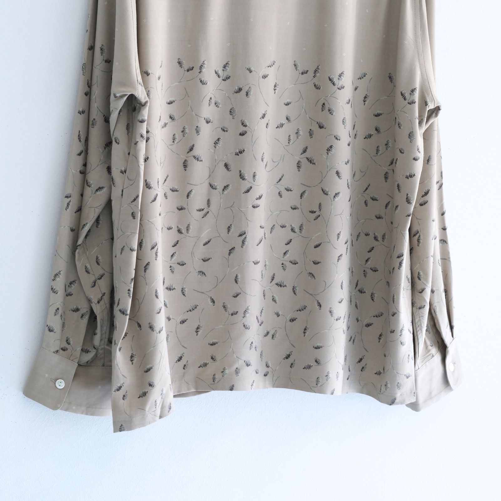 OPEN COLLAR SHIRTS  - Botanical print -（Gray Khaki）