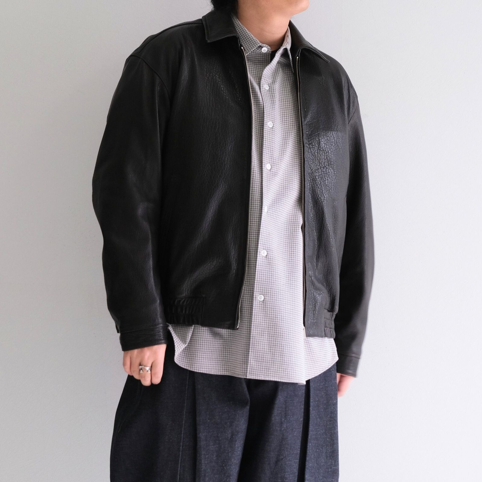 LEATHER ZIP UP BLOUSON ‐Sheep Shrink leathe‐ / ジャケット / レザージャケット / Sheep leather / 羊革 / Black