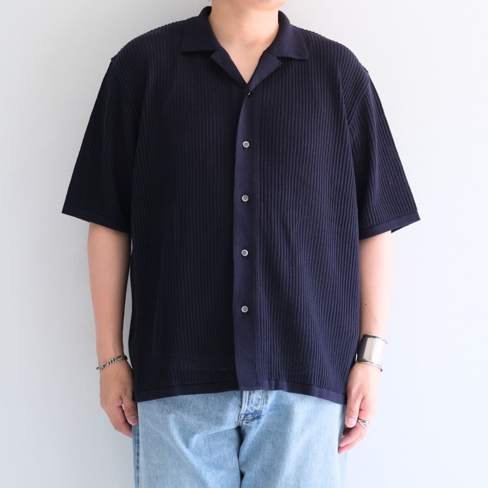 COTTON SUKASHI KNIT S/T / （NAVY）