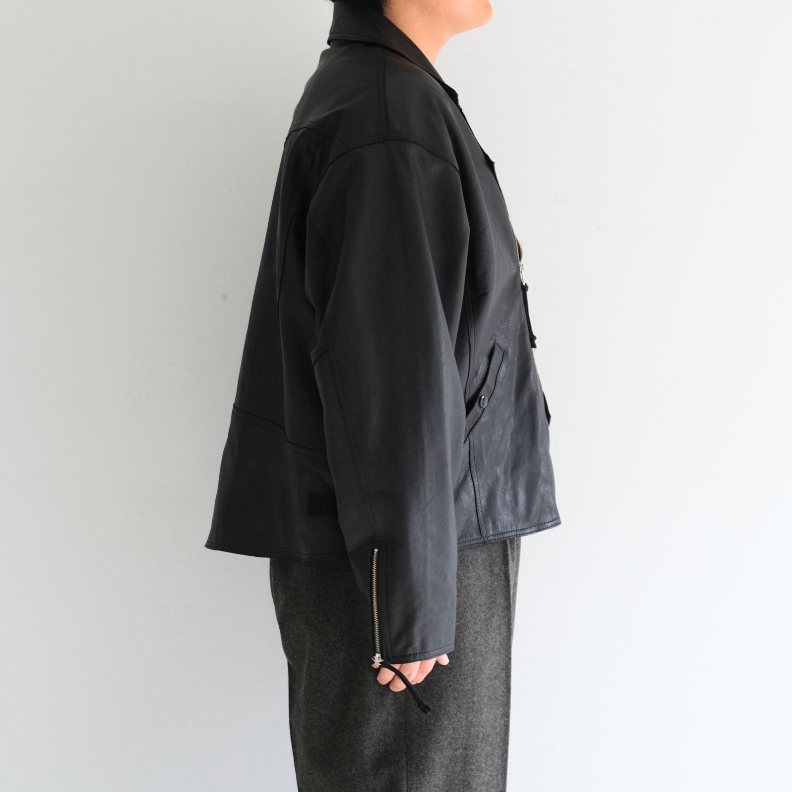 COW SKIN BAGGY RIDER JACKET / SandWaterr × CCU / ジャケット / レザージャケット / ライダース / COW SKIN / 牛革 / BLACK