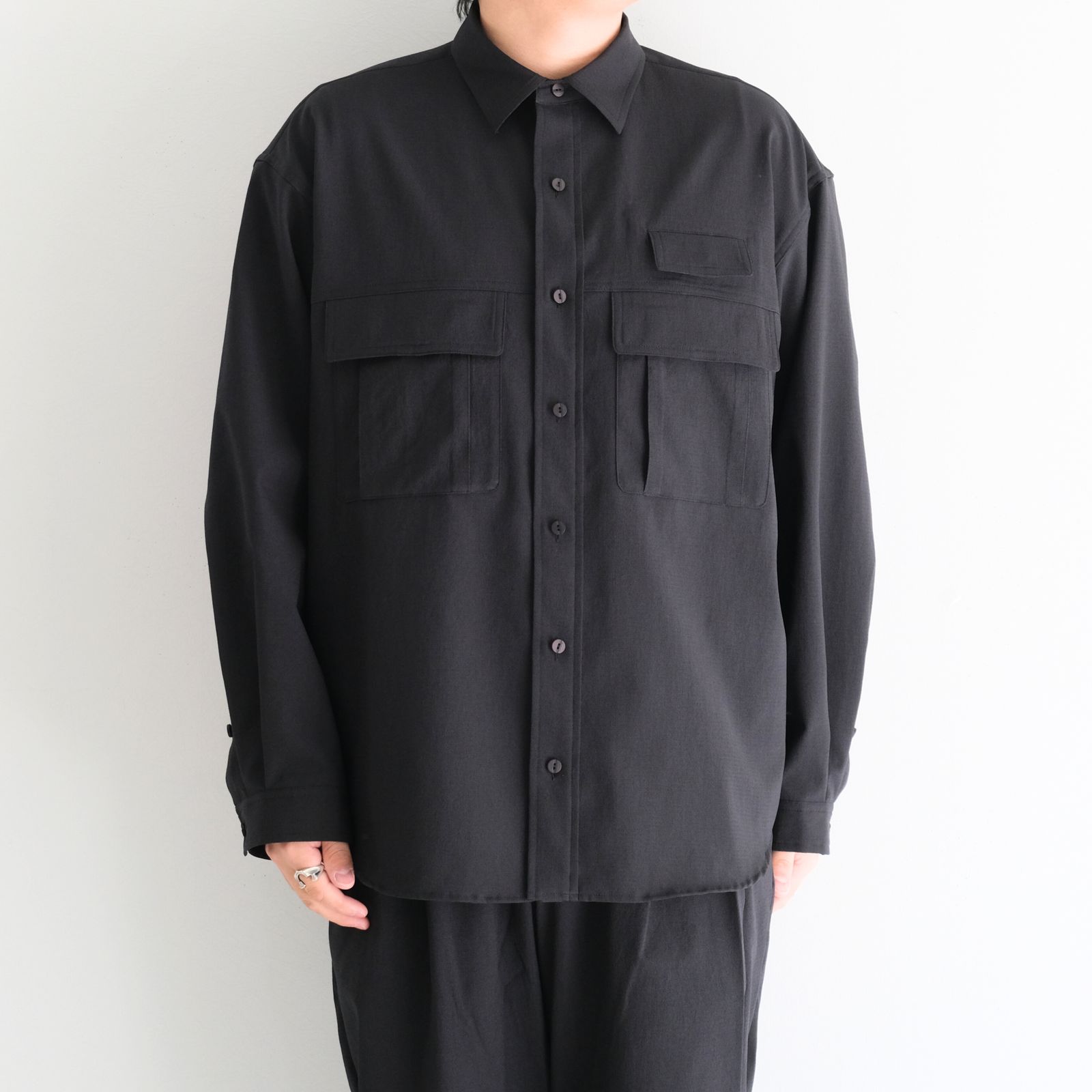 Breathable Linen Luggage L/S SH DotAir® / ブリーザブル リネン ラゲッジ L/S SH DotAir®（OFF BLACK）