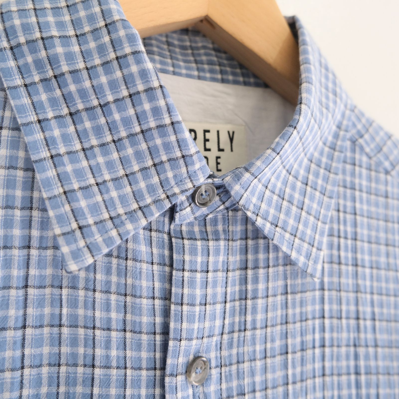 PREMIUM RONACHECK WRINKLE OVER SIZED SHIRTS / シャツ / LIGHT SKY BLUE
