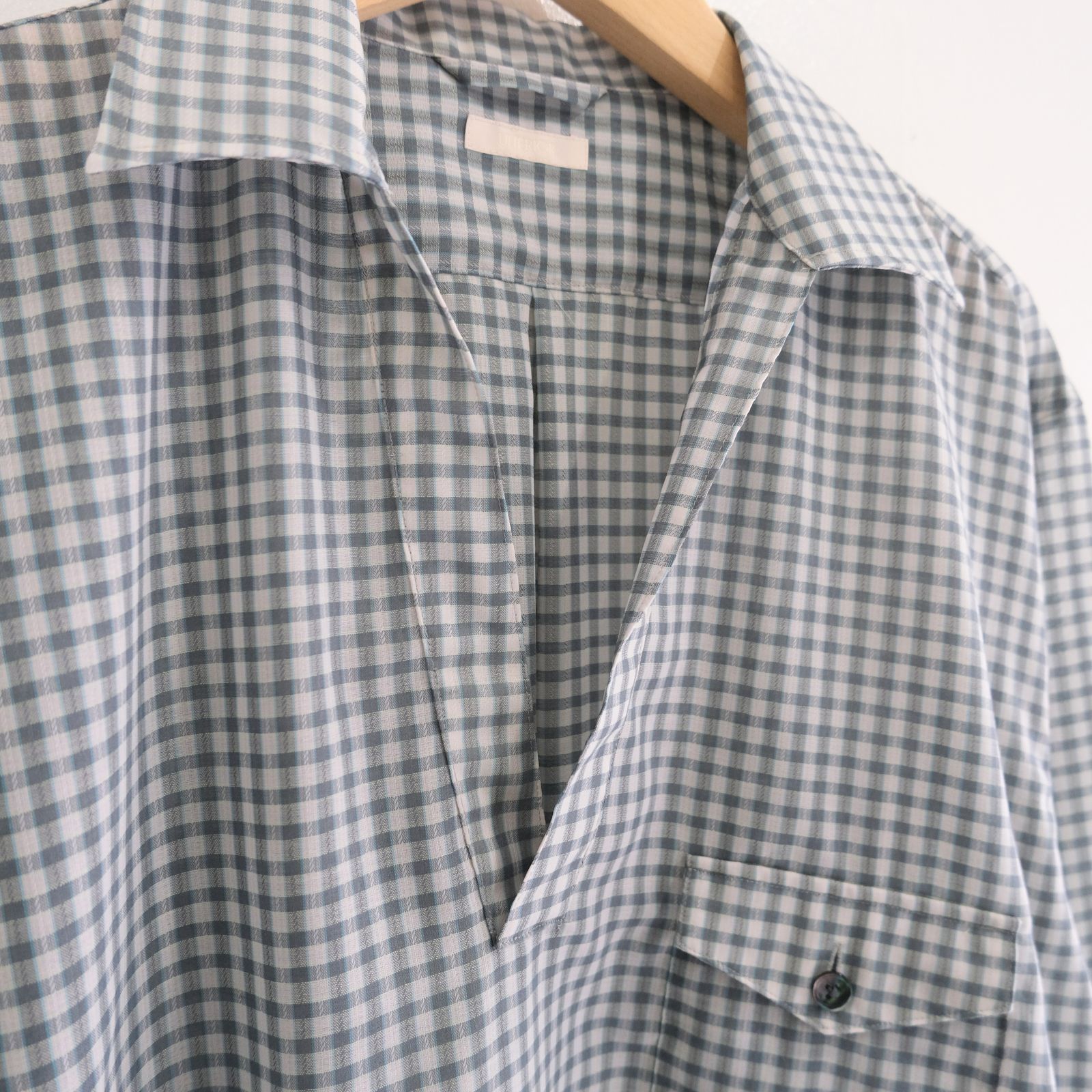 SUPER LIGHT WOOL CHECK SKIPPER SHIRT / スーパー ライト ウール チェック スキッパー シャツ（GREEN GREY）