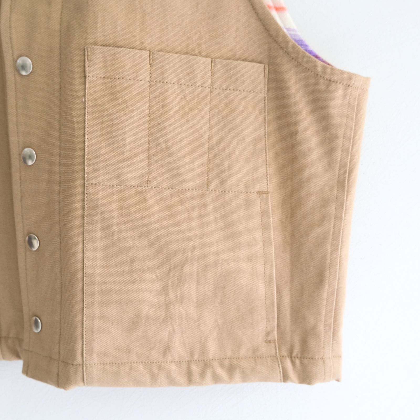【残り1点】WORK VEST - Duck / Native Border Knit Lining -（Beige）