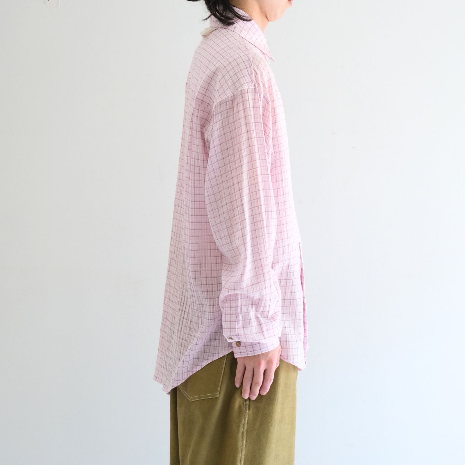 PREMIUM RONACHECK WRINKLE OVER SIZED SHIRTS / プレミアム ロナチェック リンクル オーバーサイズ シャツ（LEMONADE PINK）