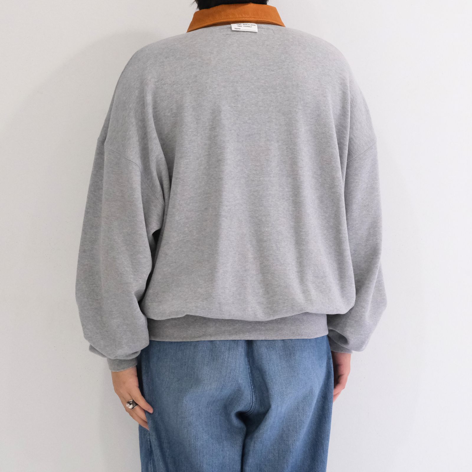 "BROTHERS" Leather × Original Supima Aging Cotton Sweat / ハーフジップ / スウェット / レザー / M.GRAY