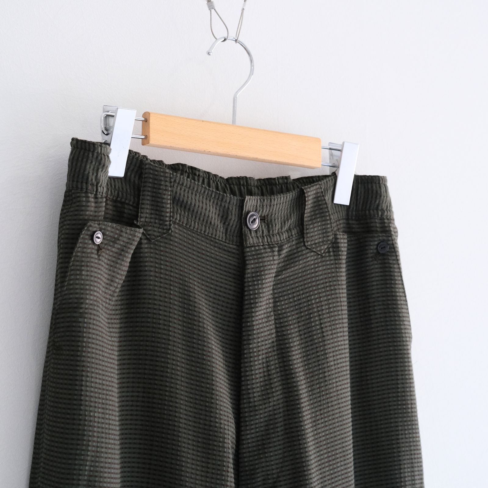 SHEER WESTERN EASY TROUSERS - Gingham check Indian fabric - / パンツ / OLIVE
