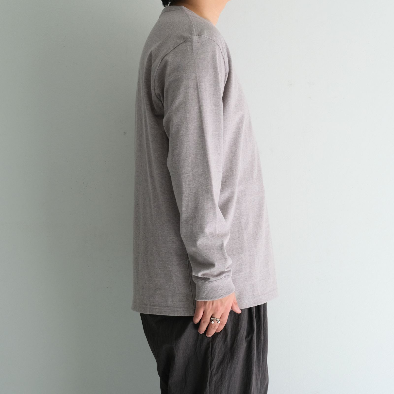 WRAP AROUND POCKET TEE L/S - Raffy plainstitch - / ラップアラウンドポケットT L/S - ラフィープレーンステッチ -（Pink）