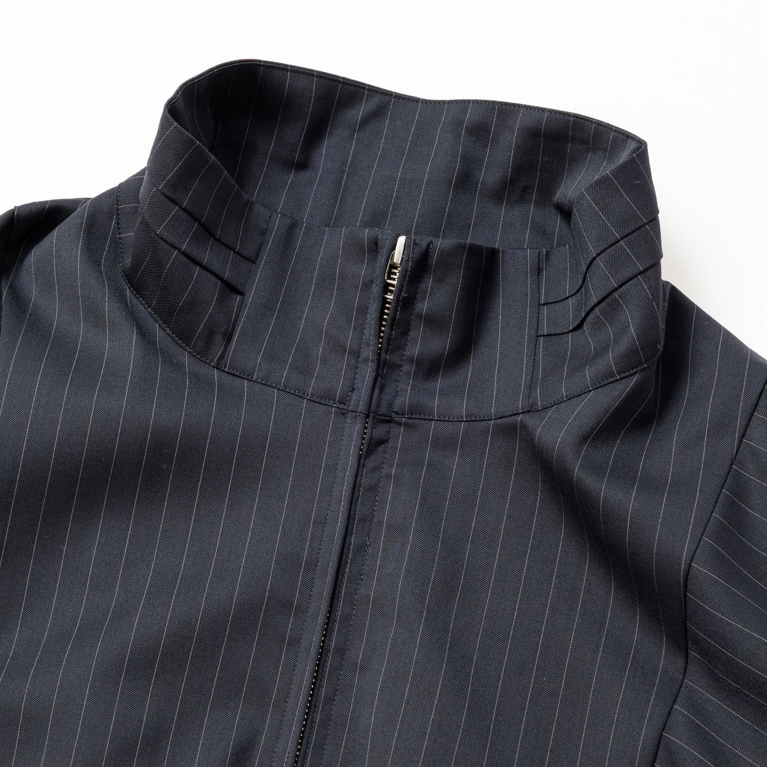 【入荷時期：2026年7月頃】Merino Wool Stand Collar Blouson / メリノウール スタンドカラー ブルゾン（NAVY STRIPE）