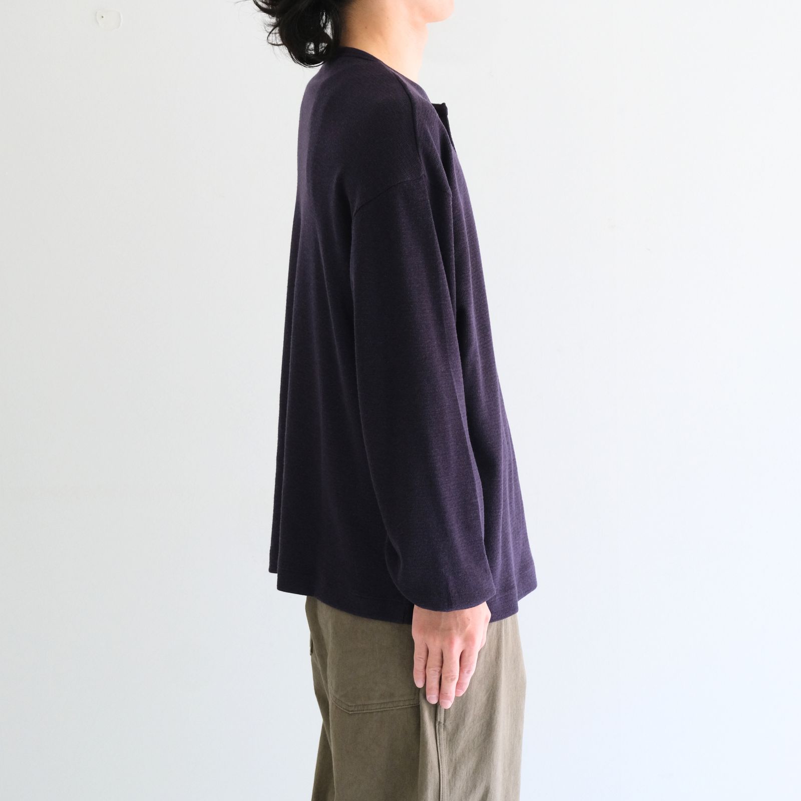 W/C HONEYCOMB HENLEY-NECK TOP（DARK PURPLE）