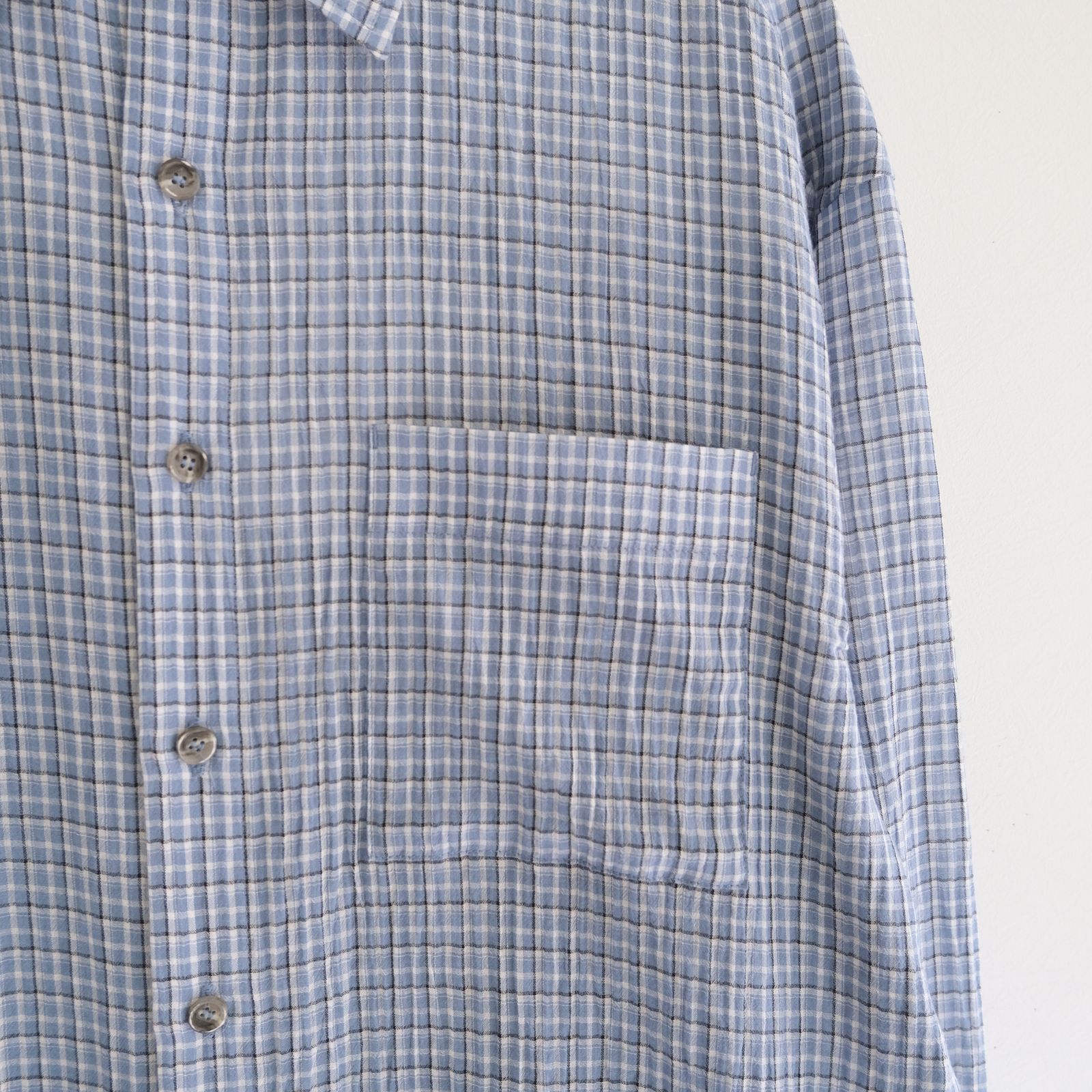 PREMIUM RONACHECK WRINKLE OVER SIZED SHIRTS / シャツ / LIGHT SKY BLUE