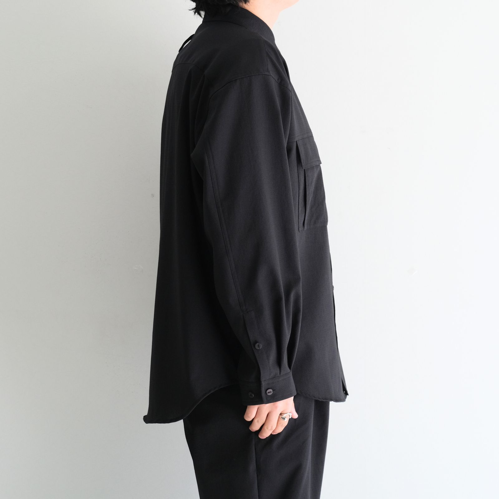 Breathable Linen Luggage L/S SH DotAir® / ブリーザブル リネン ラゲッジ L/S SH DotAir®（OFF BLACK）