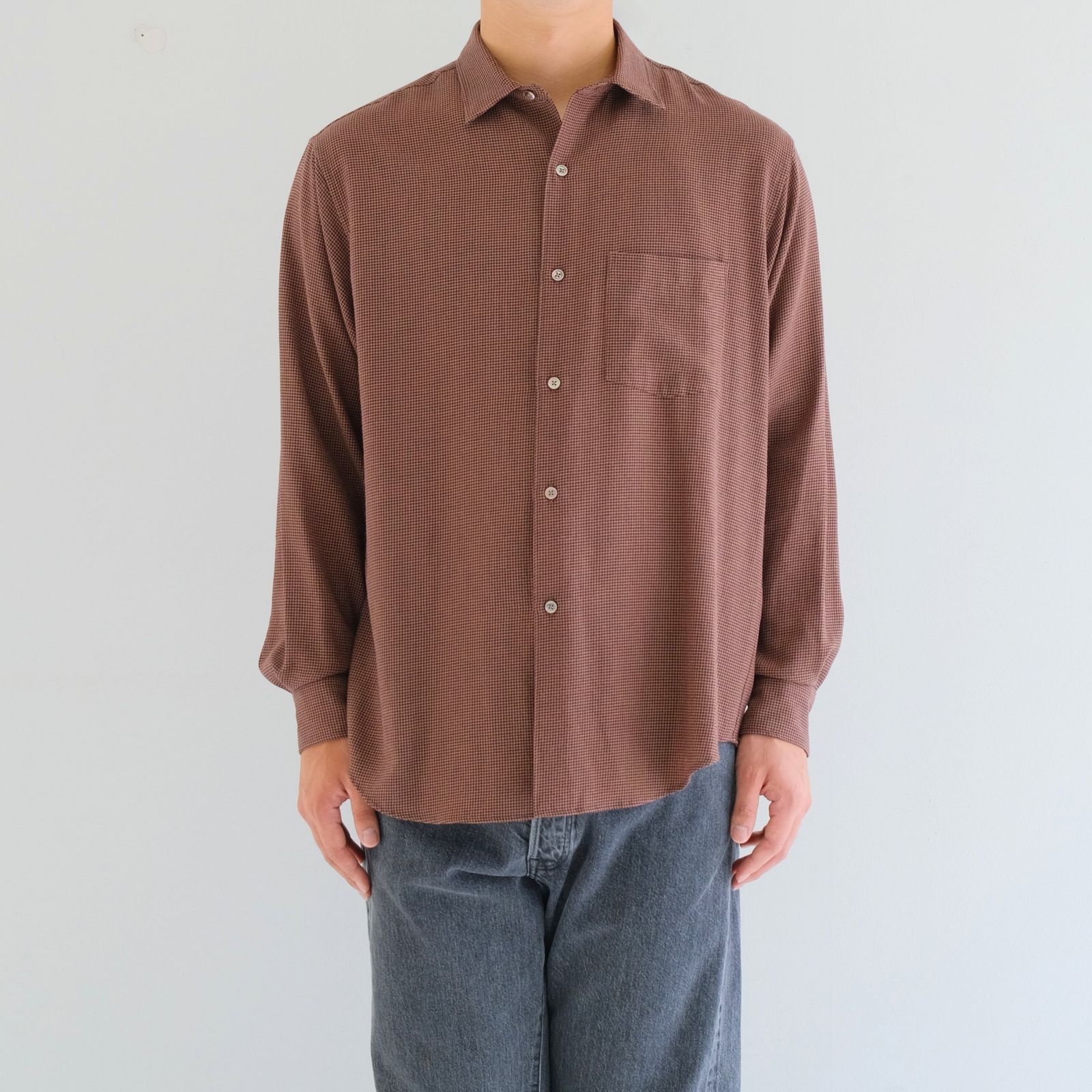 RAYON LINEN CHECK SHIRT / シャツ / チェック / BROWN・BLACK