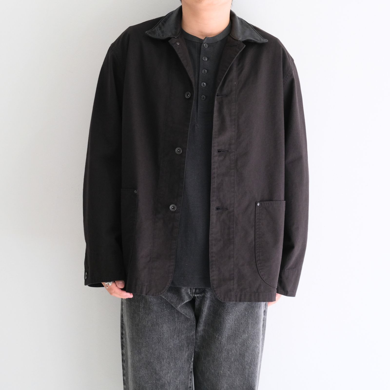 WASHED C/R/S DUCK COVERALL / ジャケット / カバーオール / BLACK