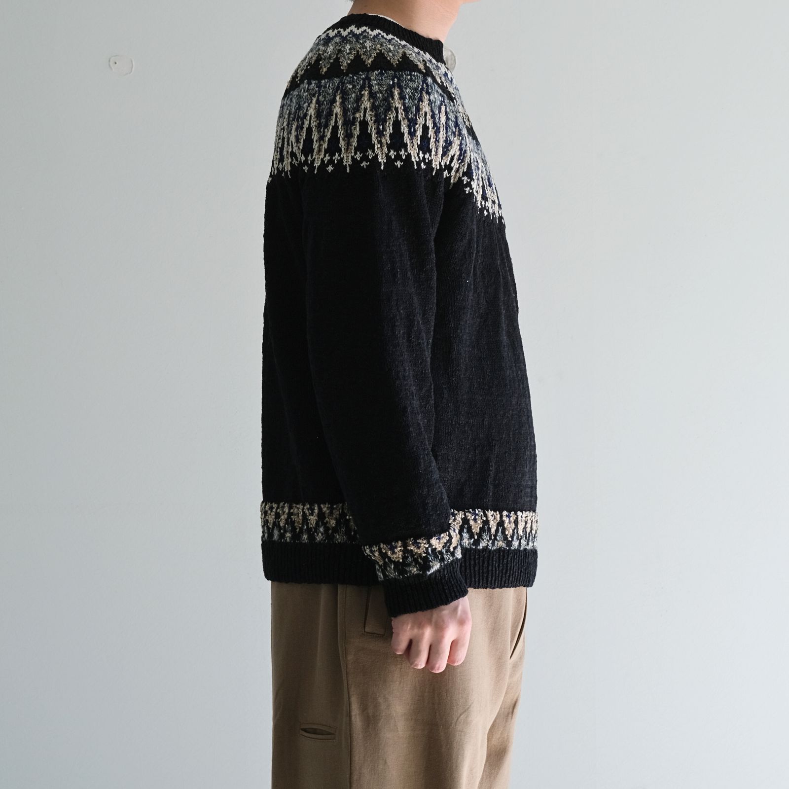 SUMMER NORDIC KNIT P/O / ニット / 擬麻コットン / BLACK