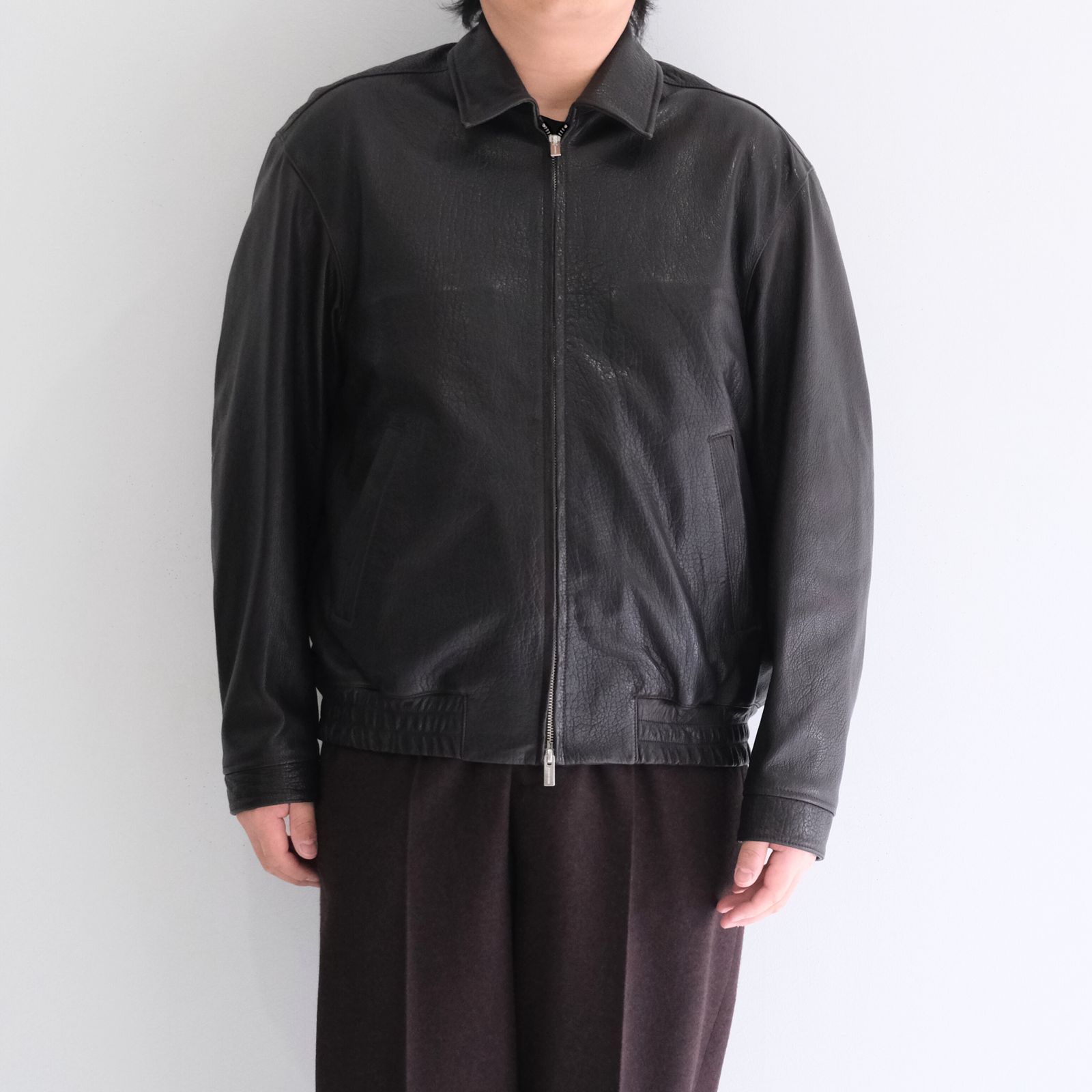 LEATHER ZIP UP BLOUSON ‐Sheep Shrink leathe‐ / ジャケット / レザージャケット / Sheep leather / 羊革 / Black
