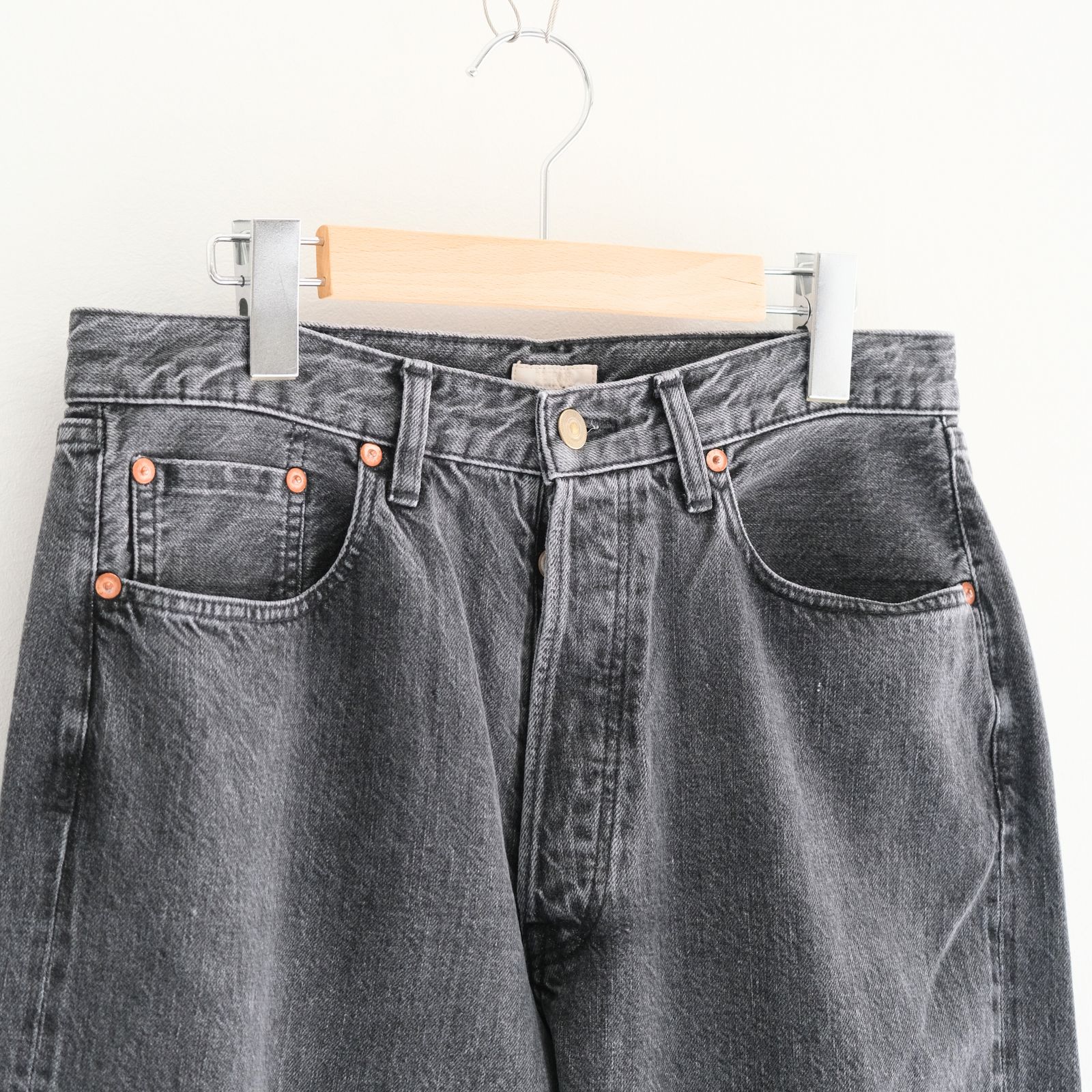 WASHED SELVEDGE BLACK DENIM 5P PANTS / デニム / 5ポケット / USED GREY