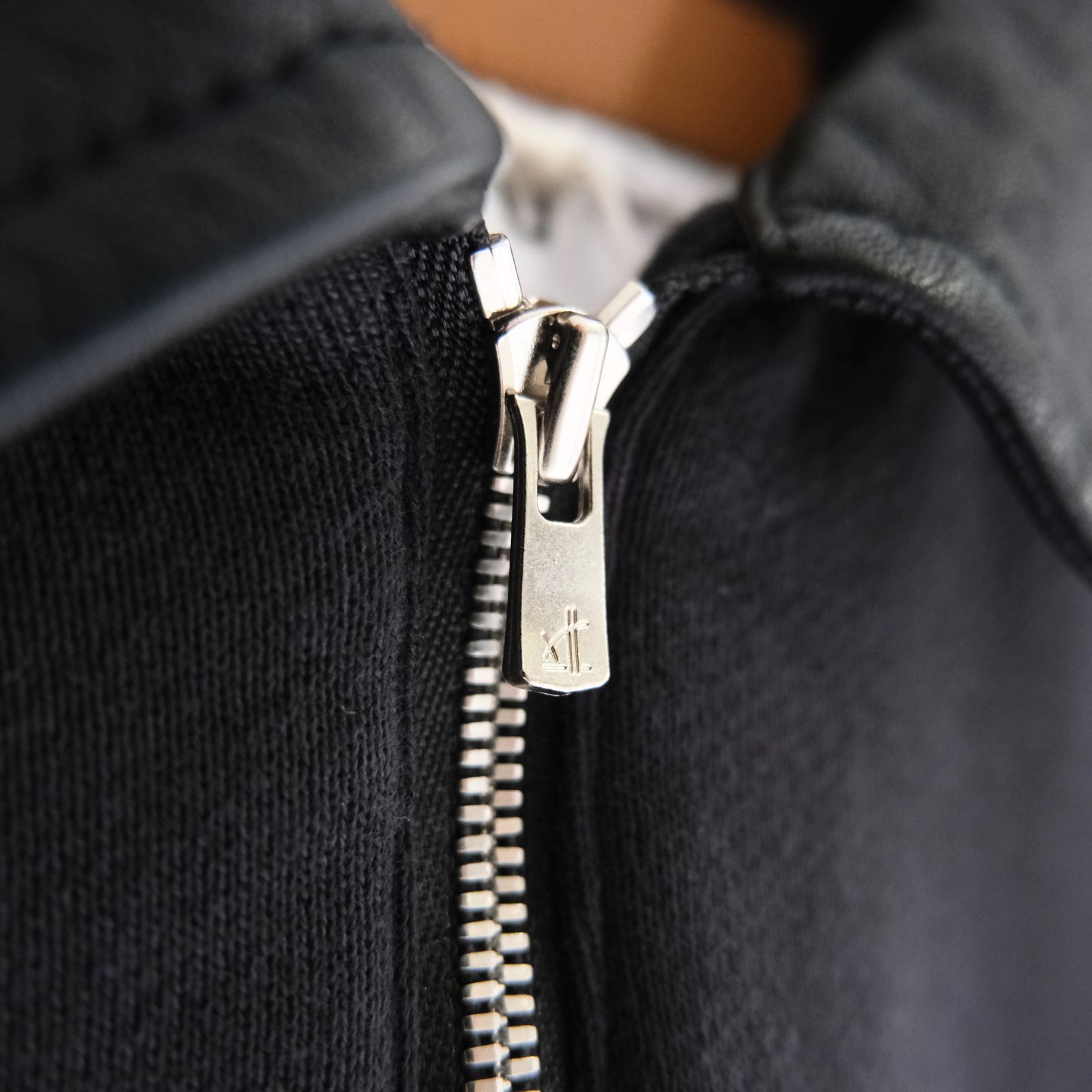 "BROTHERS" Leather × Original Supima Aging Cotton Sweat / ハーフジップ / スウェット / レザー / BLACK