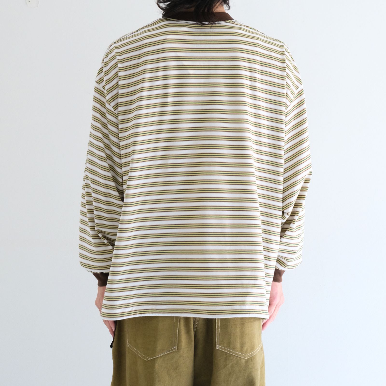 Balloon Border Long-sleeve T-Shirt（BROWN x GREEN）