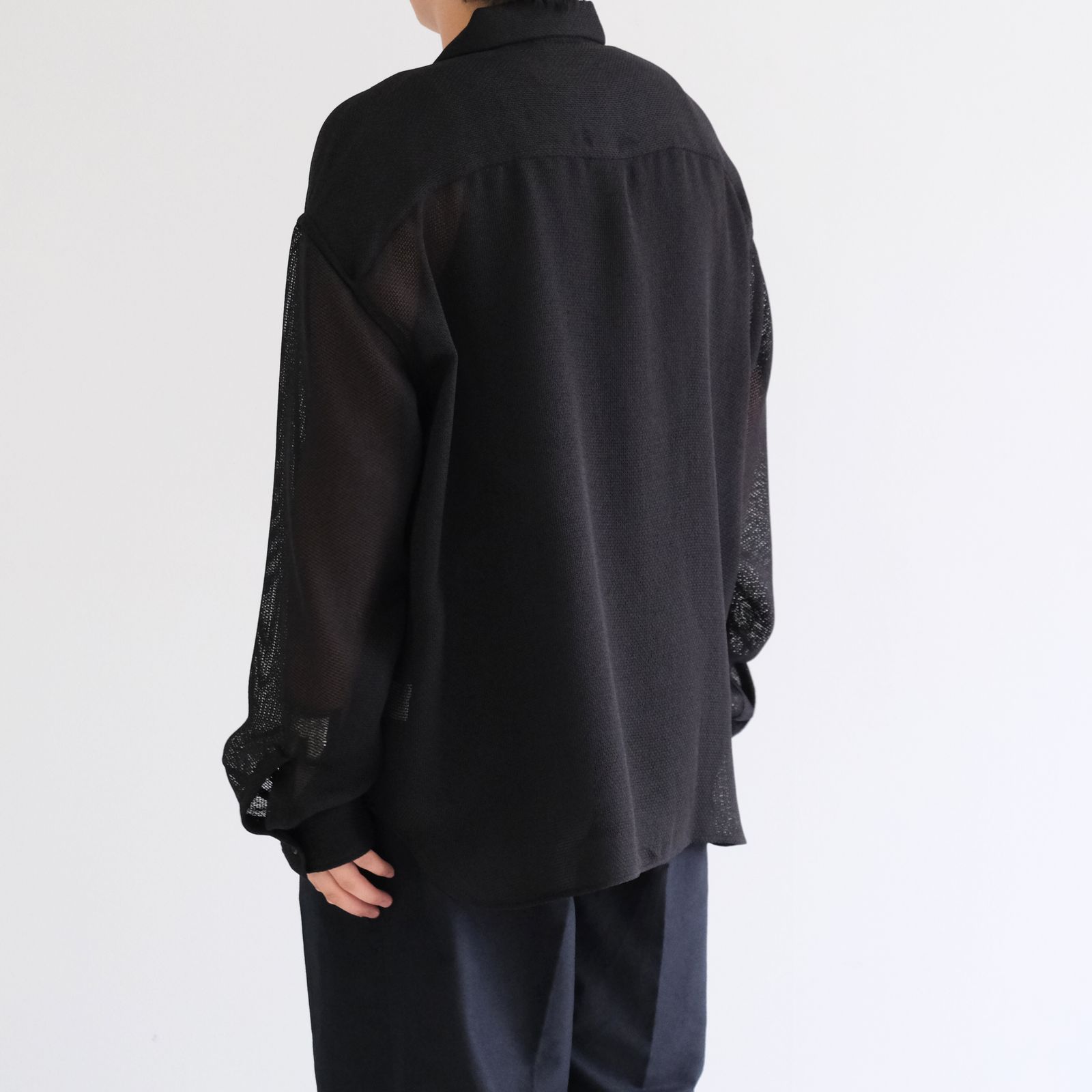 COTTON/LINEN POPLIN LOOSE-FIT REGULAR COLLAR SHIRT(M Black