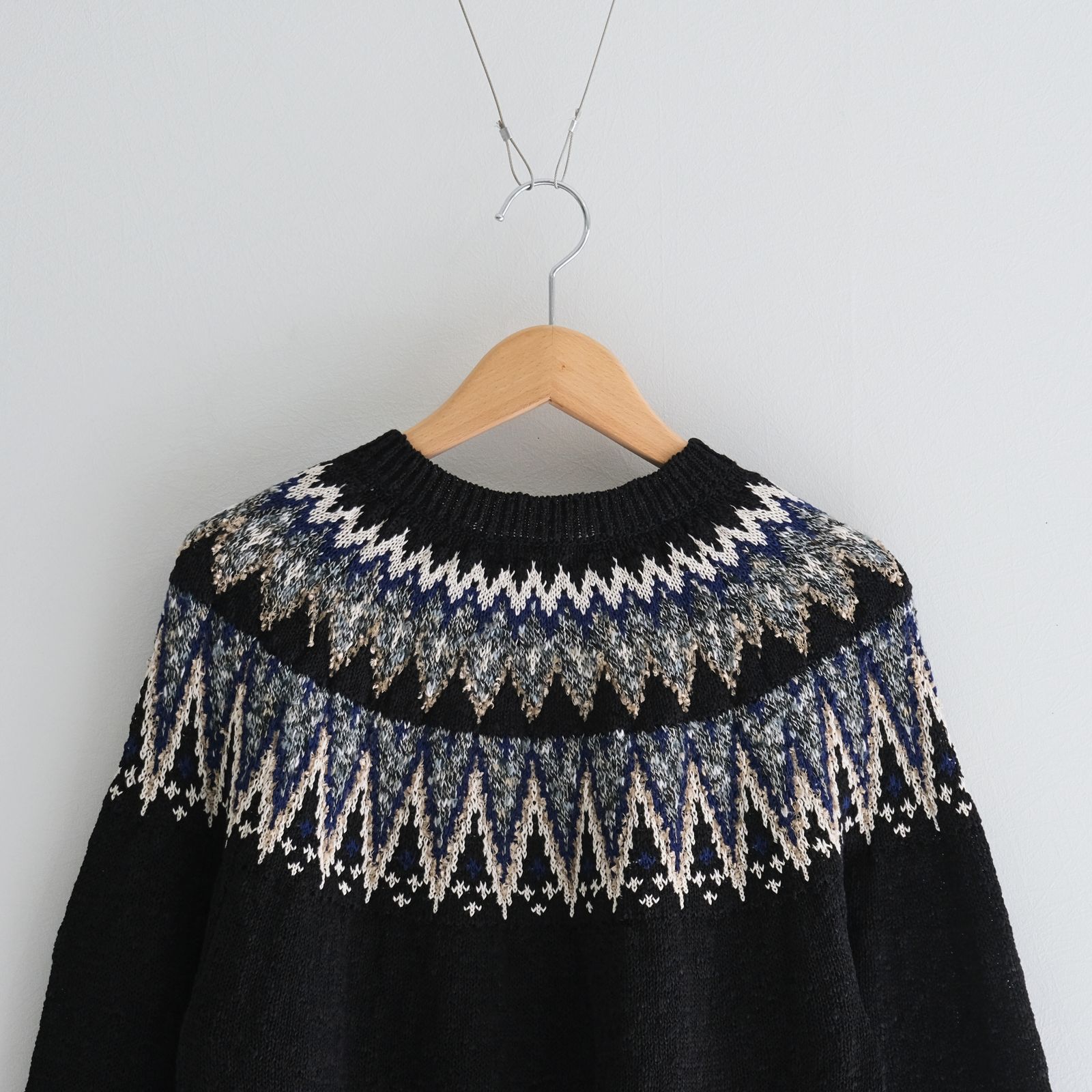 SUMMER NORDIC KNIT P/O / ニット / 擬麻コットン / BLACK