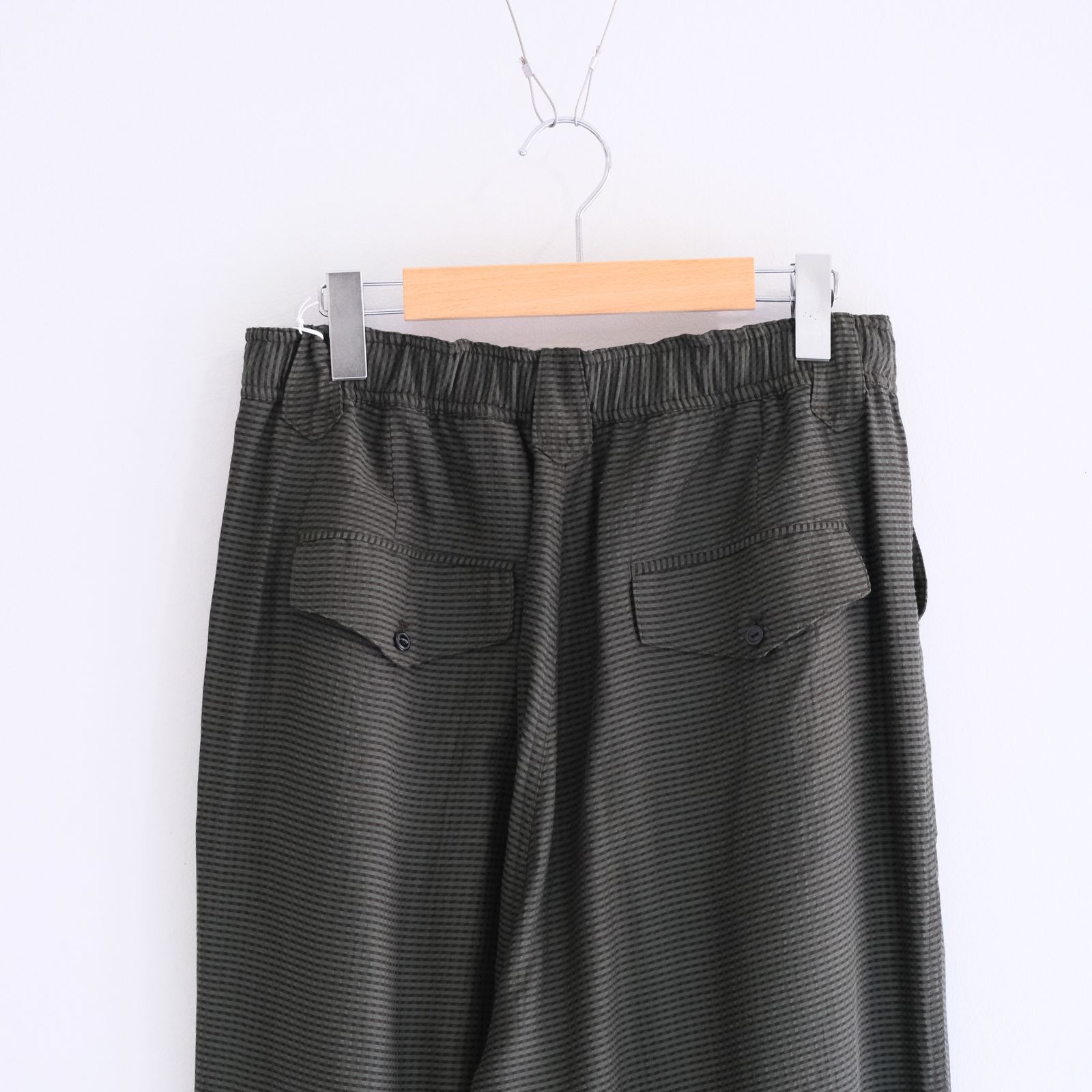 SHEER WESTERN EASY TROUSERS - Gingham check Indian fabric - / パンツ / OLIVE