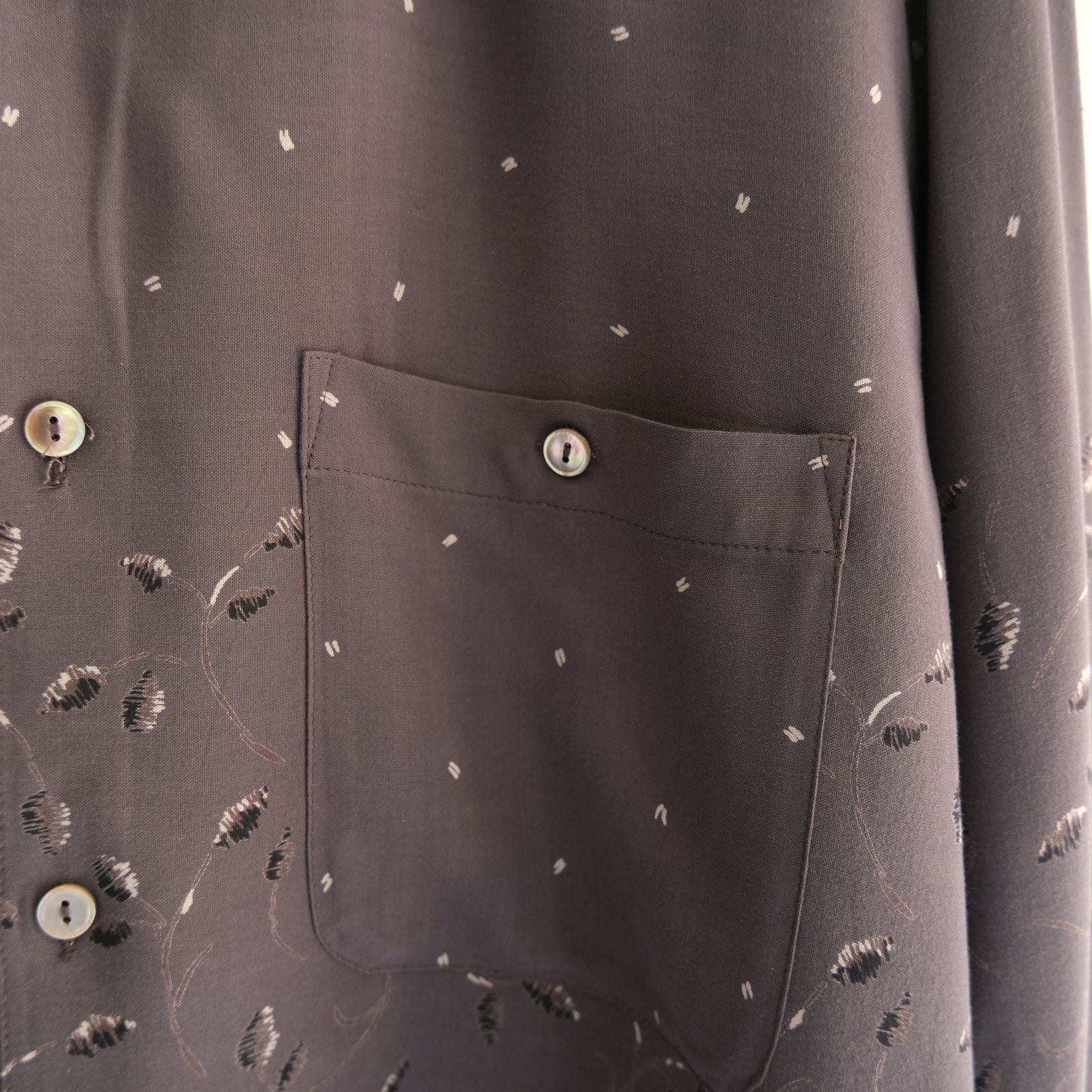 OPEN COLLAR SHIRTS  - Botanical print -（Dark Brown）