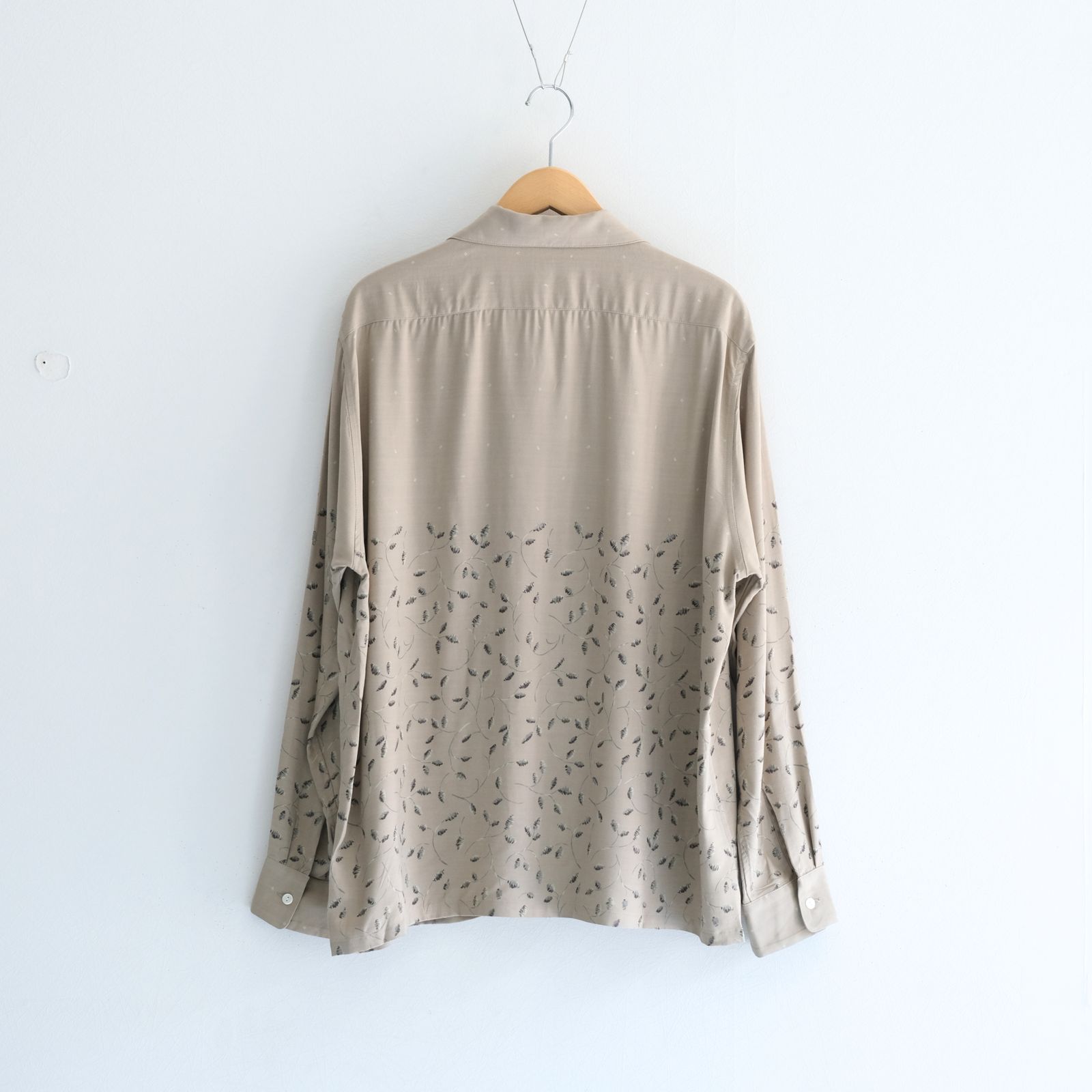 OPEN COLLAR SHIRTS  - Botanical print -（Gray Khaki）