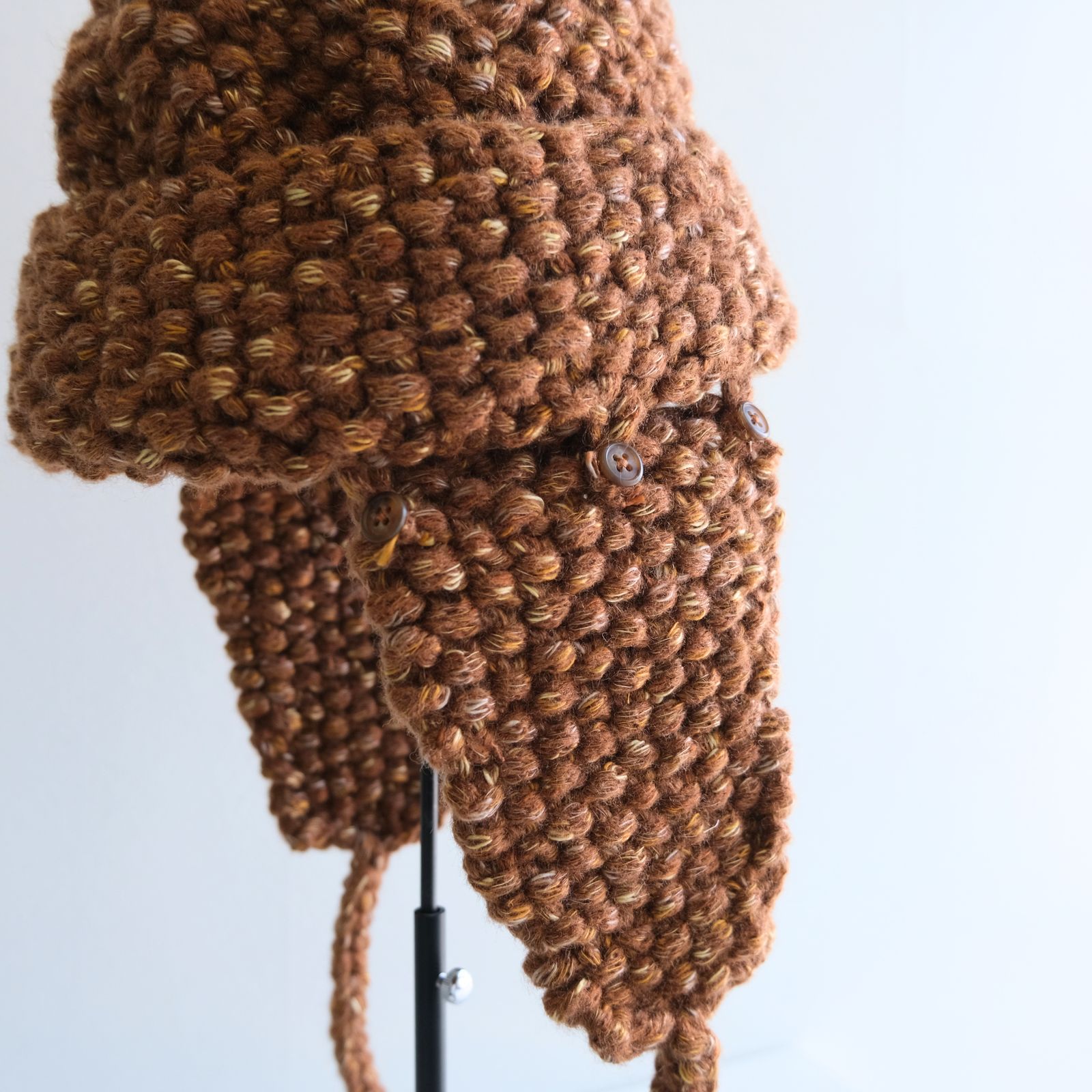 WOOL MIX HAND KNIT 2WAY HAT（BROWN）