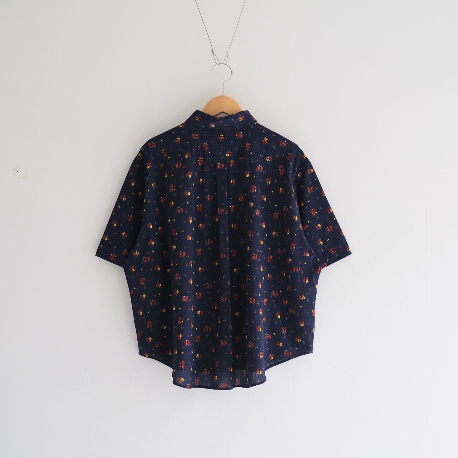 36G Linen Sucker Flower Atmosphere S/S Shirt / シャツ / 半袖 / ニットサッカー生地 /  NAVY